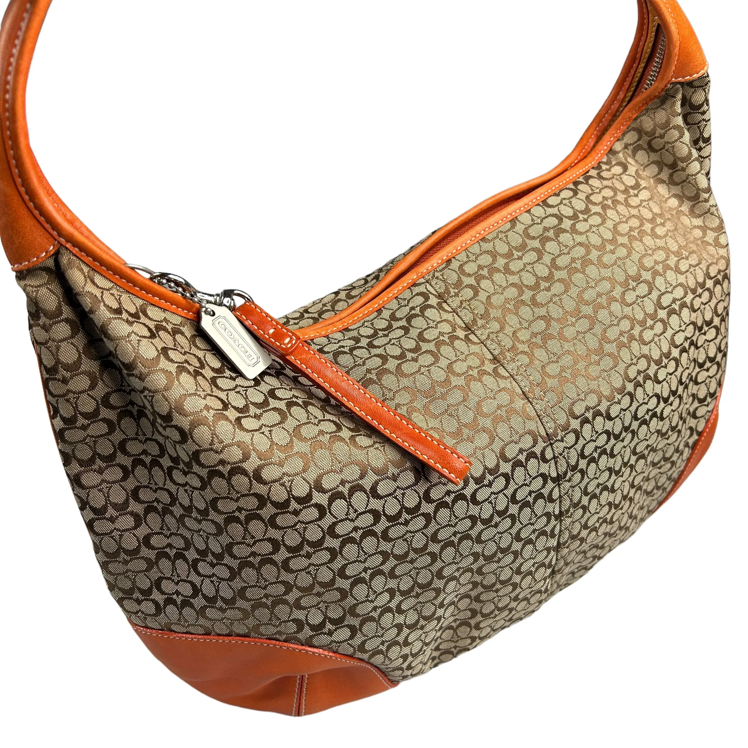 COACH MINI SIGNATURE CANVAS LARGE SHOULDER BAG - BEIGE / ORANGE