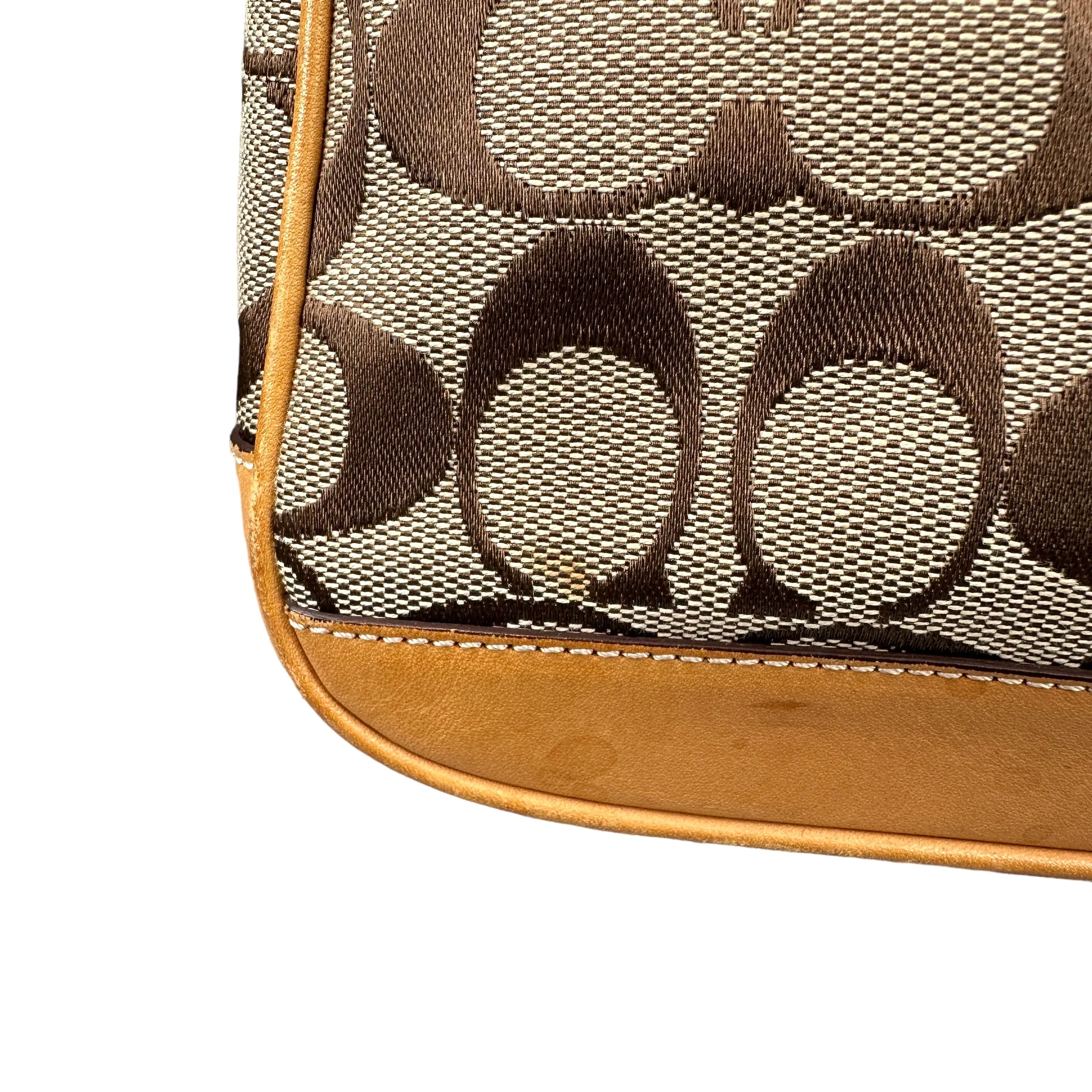 COACH SIGNATURE CANVAS MINI POCHETTE BAG - BEIGE / TAN