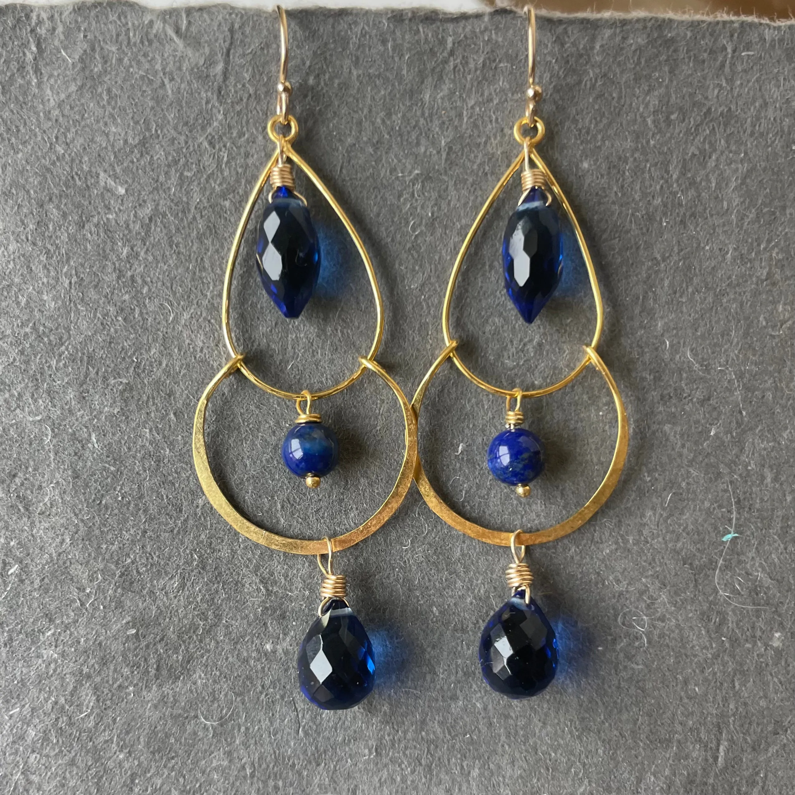 Cobalt Sapphire blue Double Hoops, metal choices