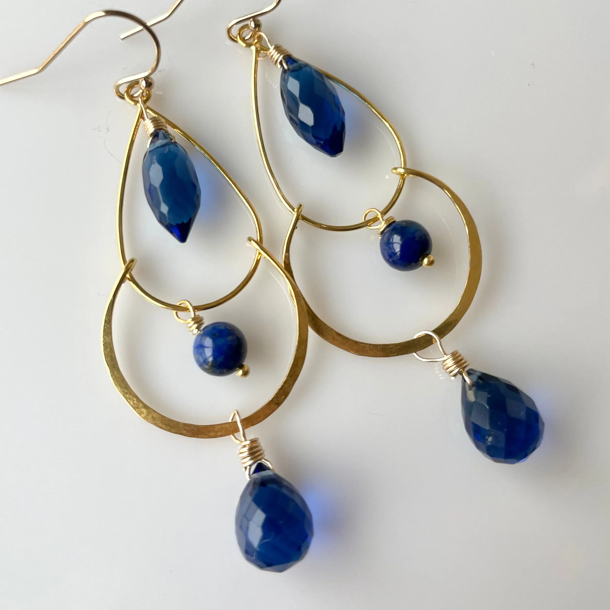 Cobalt Sapphire blue Double Hoops, metal choices