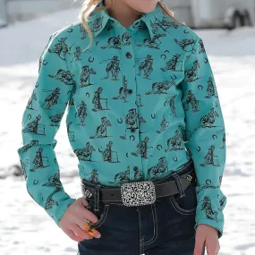 Cruel Girls Turquoise Western Print Shirt