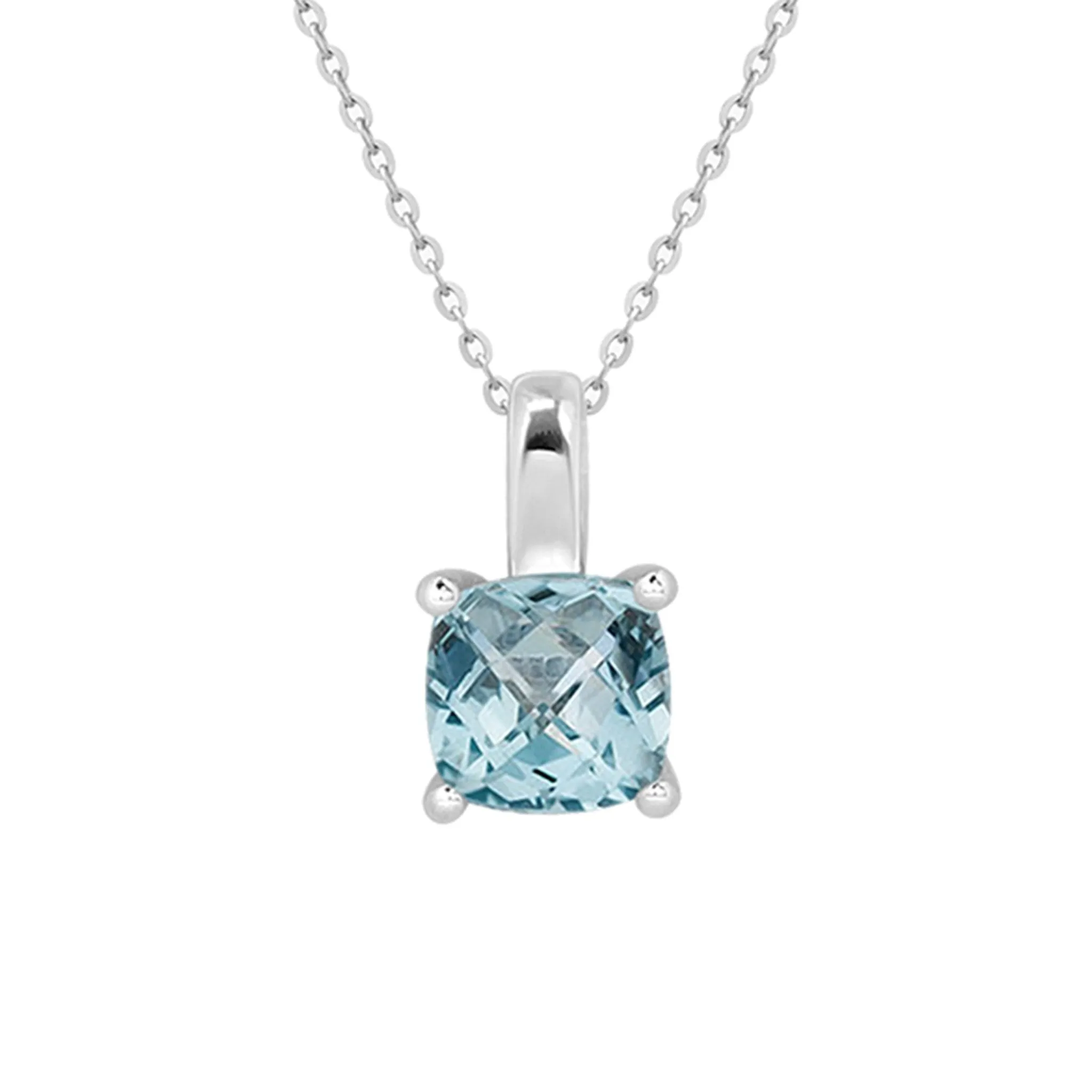 Cushion Cut Blue Topaz Pendant Necklace