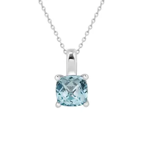 Cushion Cut Blue Topaz Pendant Necklace