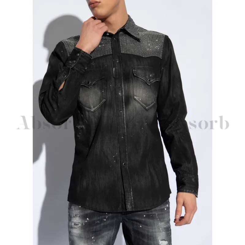 D SQUARED2  |Denim Studded Long Sleeves Cotton Luxury Shirts