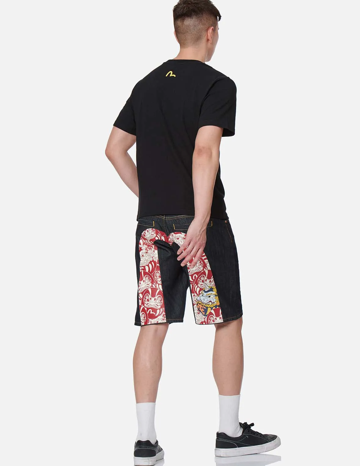 Daruma Buddies Pattern Daicock Print Denim Shorts