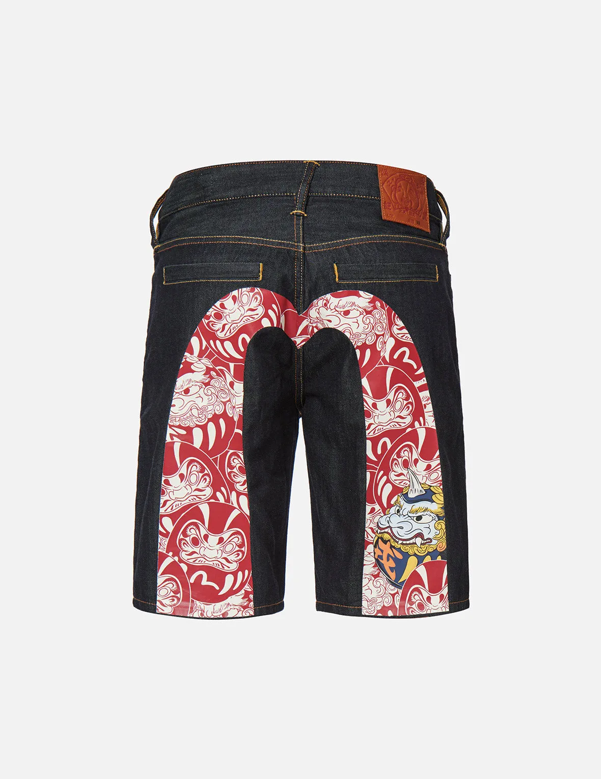 Daruma Buddies Pattern Daicock Print Denim Shorts