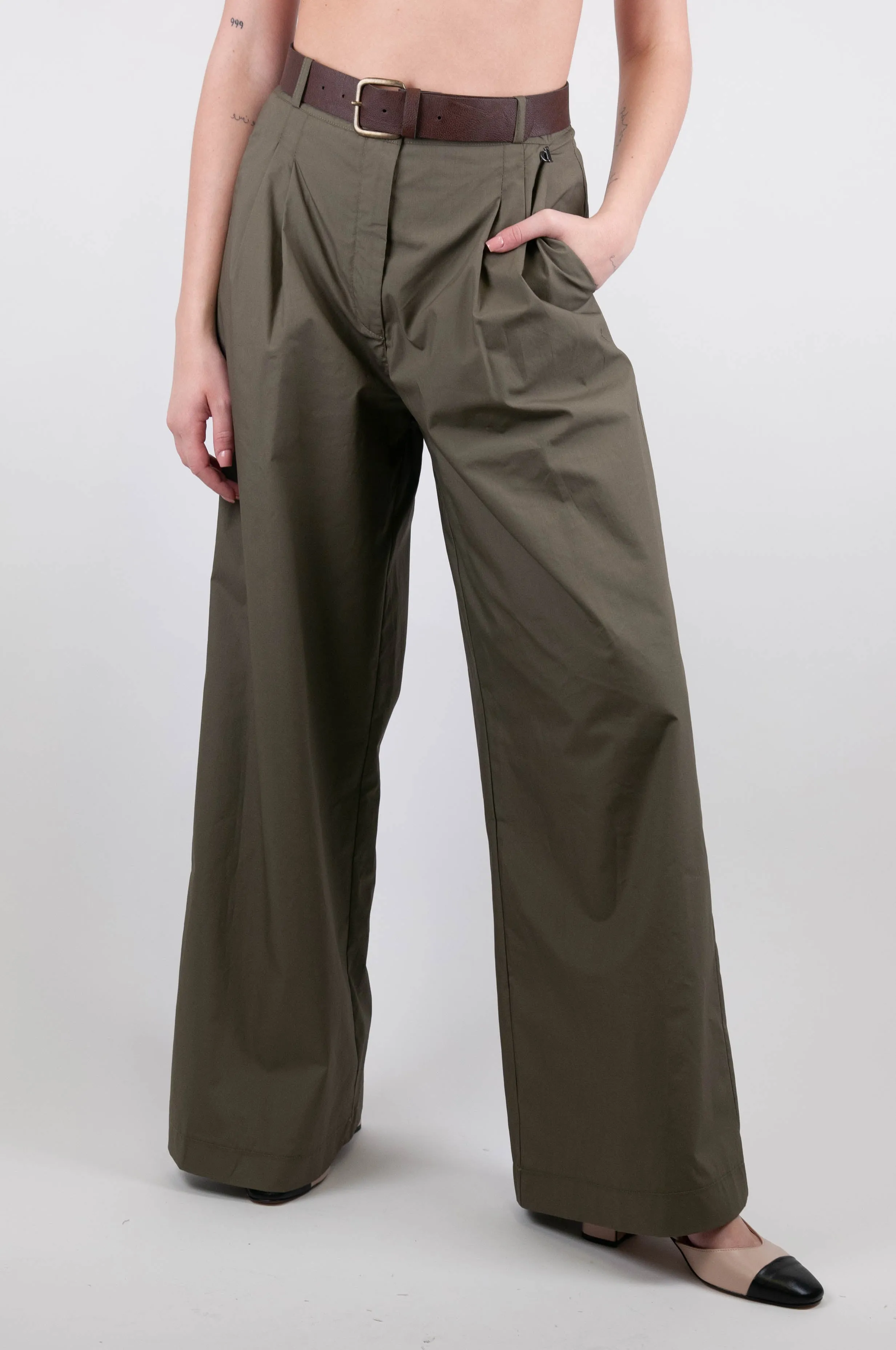 Dixie - Pantalone palazzo con pinces in cotone