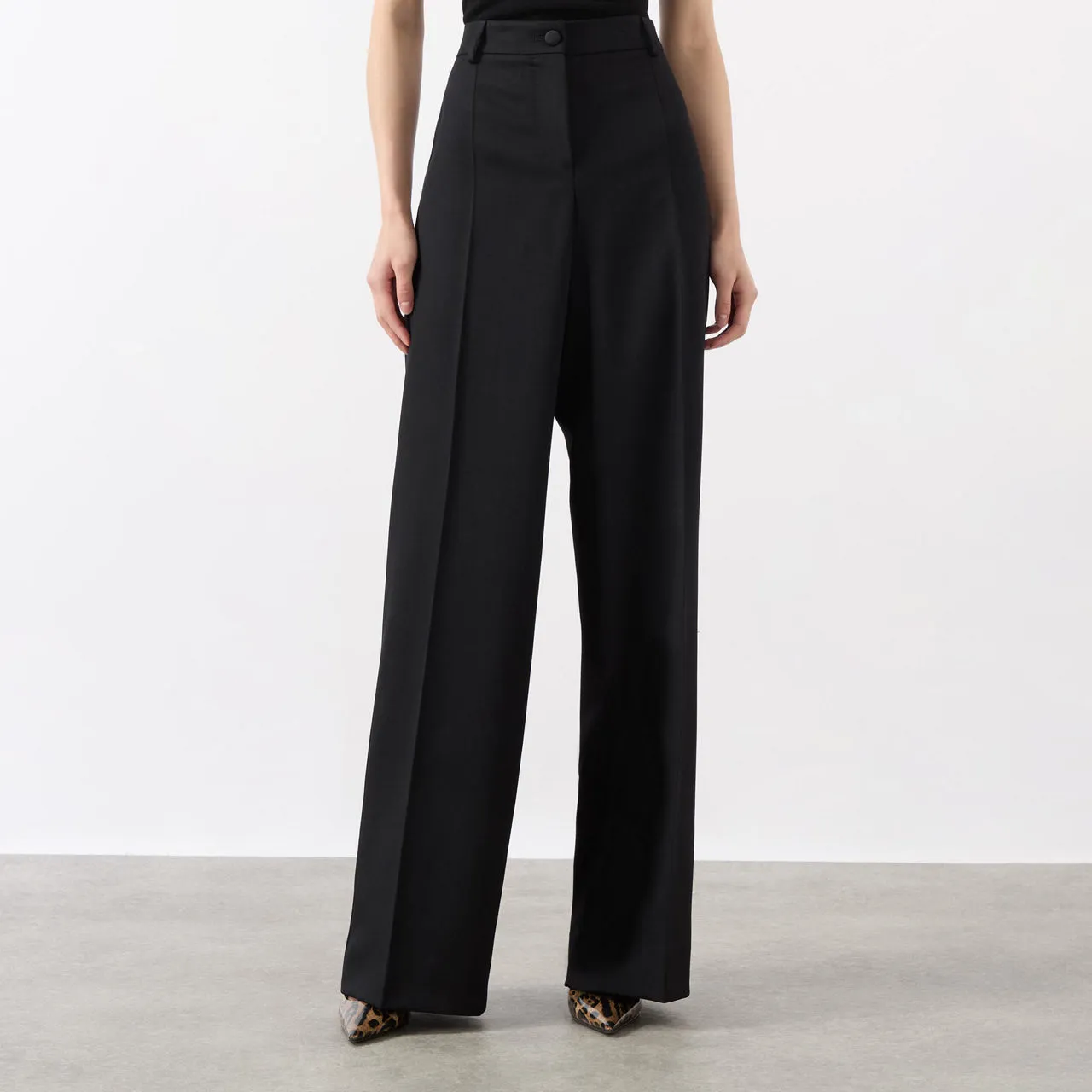 DOLCE & GABBANA High-Rise Tailored Wide Leg Trousers - Black