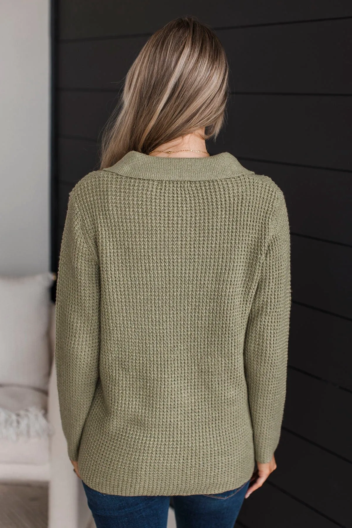 Don't Be Fooled Waffle Knit Button Top- Sage