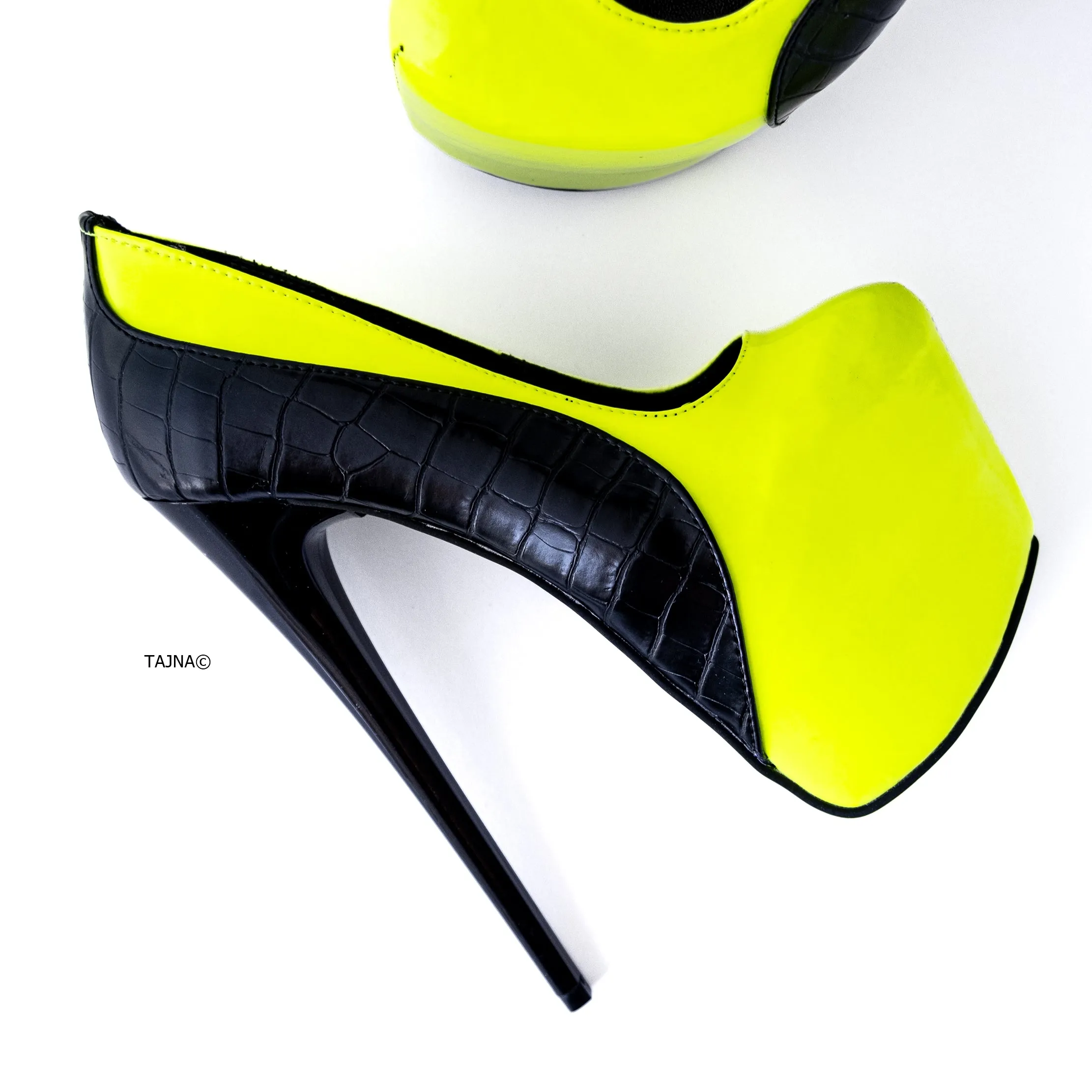 Double Colour Black Croco Yellow Neon Pumps