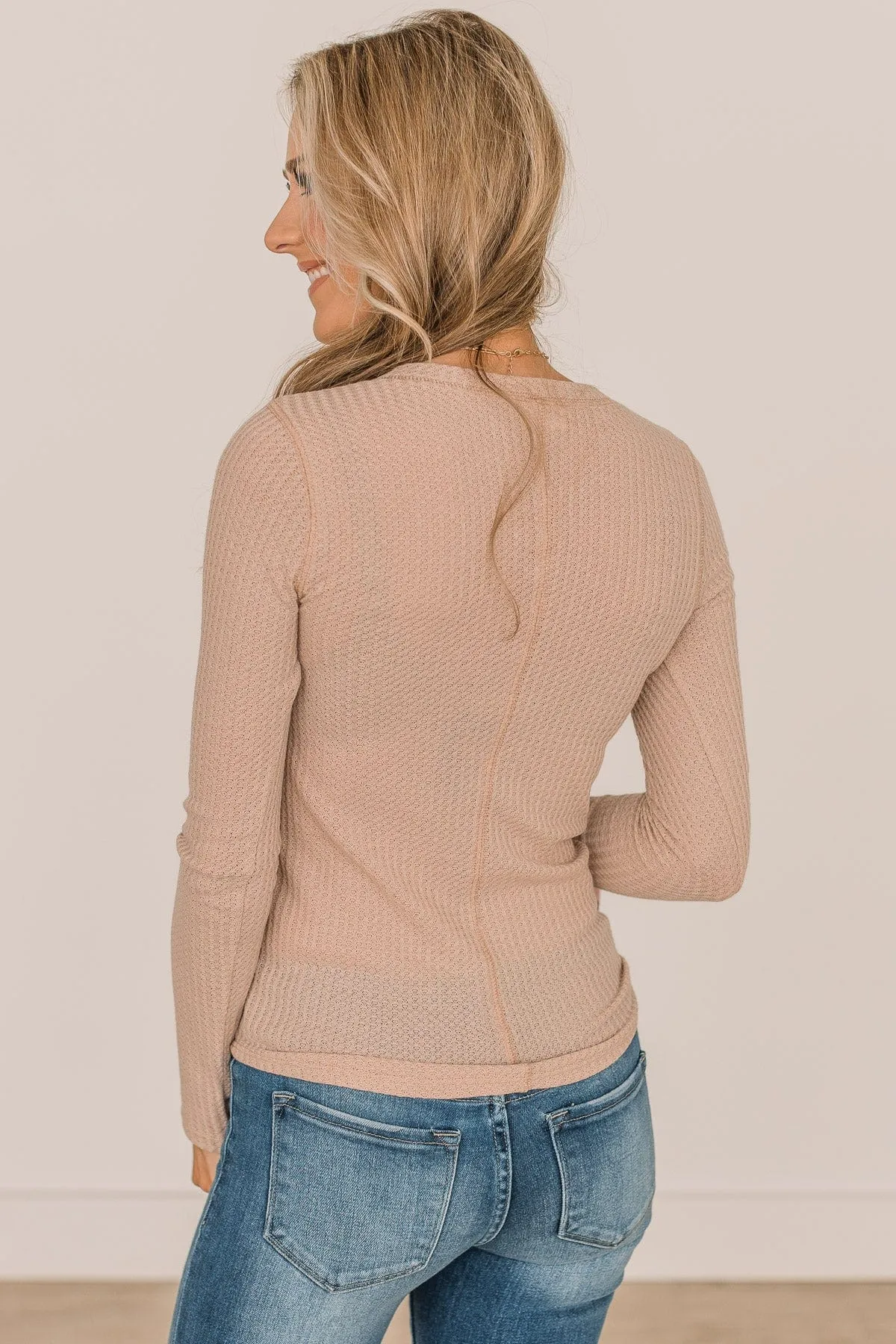 Dreams Of Us Waffle Knit Henley Top- Beige