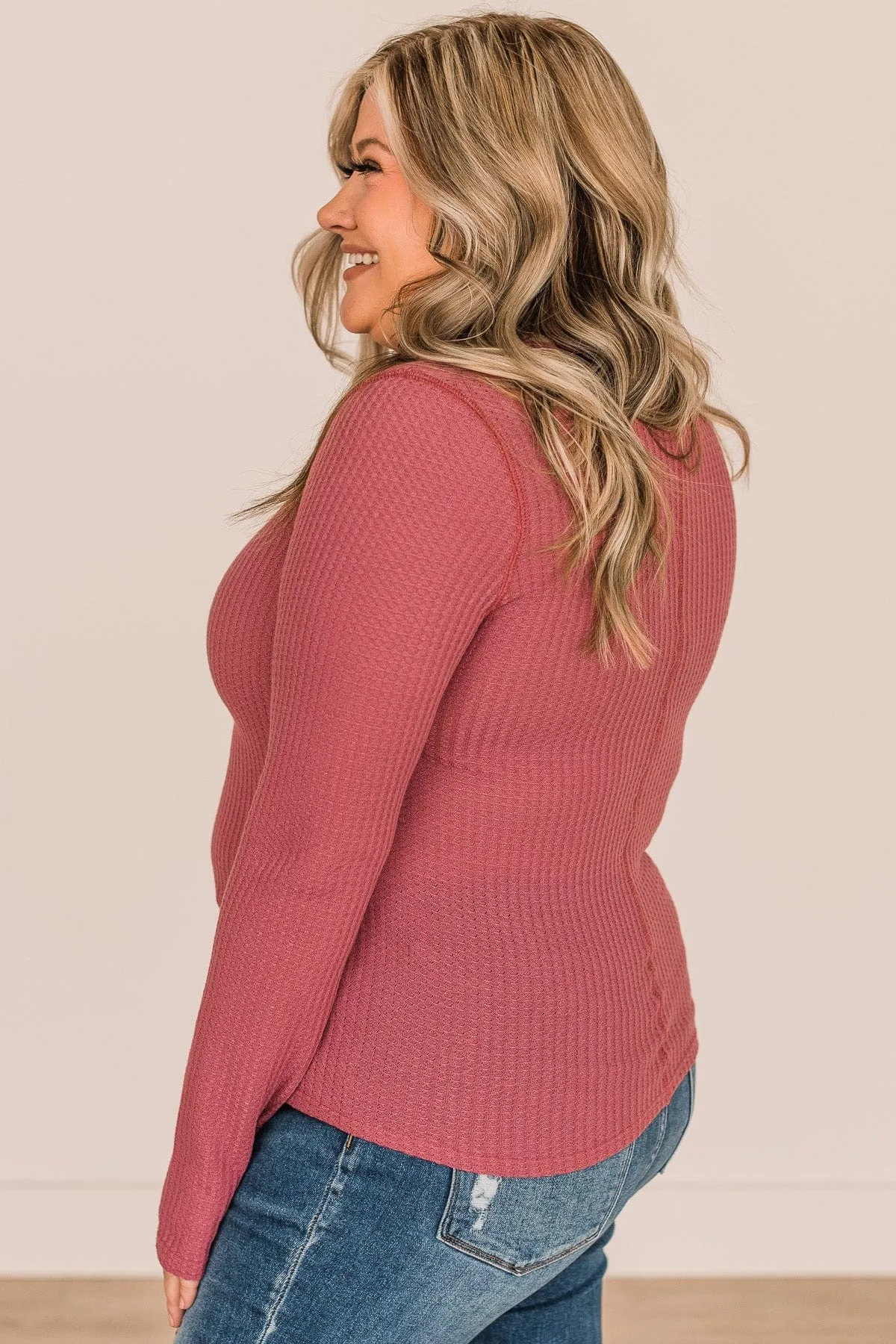 Dreams Of Us Waffle Knit Henley Top- Mauve