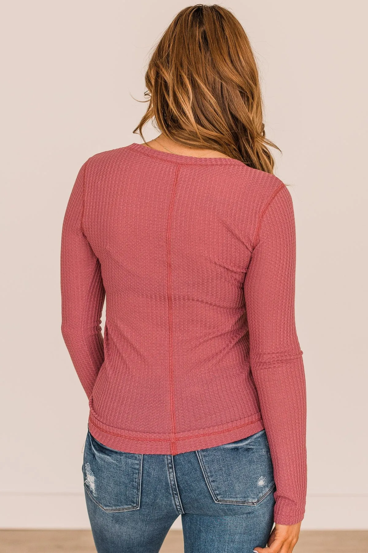 Dreams Of Us Waffle Knit Henley Top- Mauve