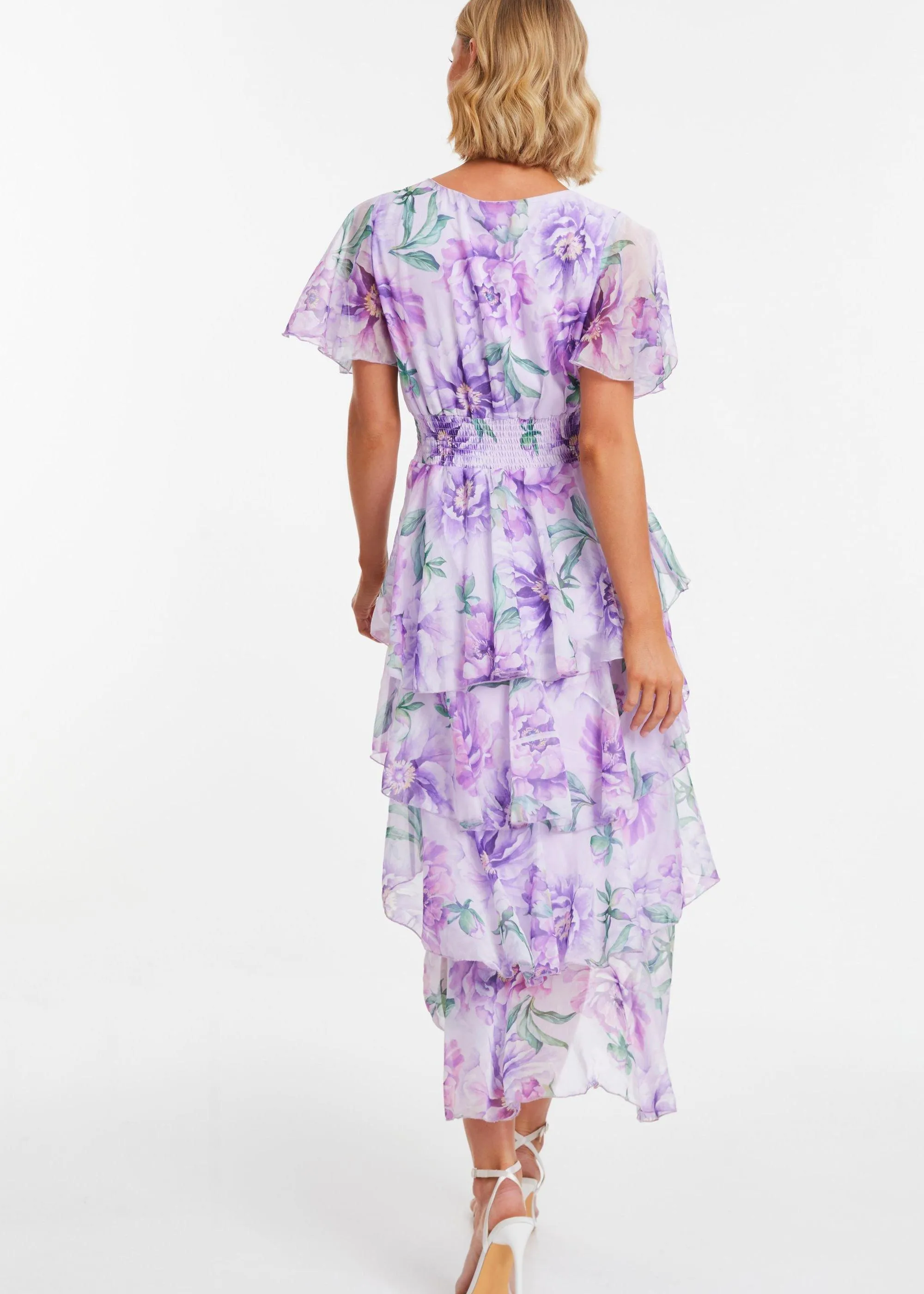 Dresses | Floral Chiffon Frill Dip Hem Dress | Quiz