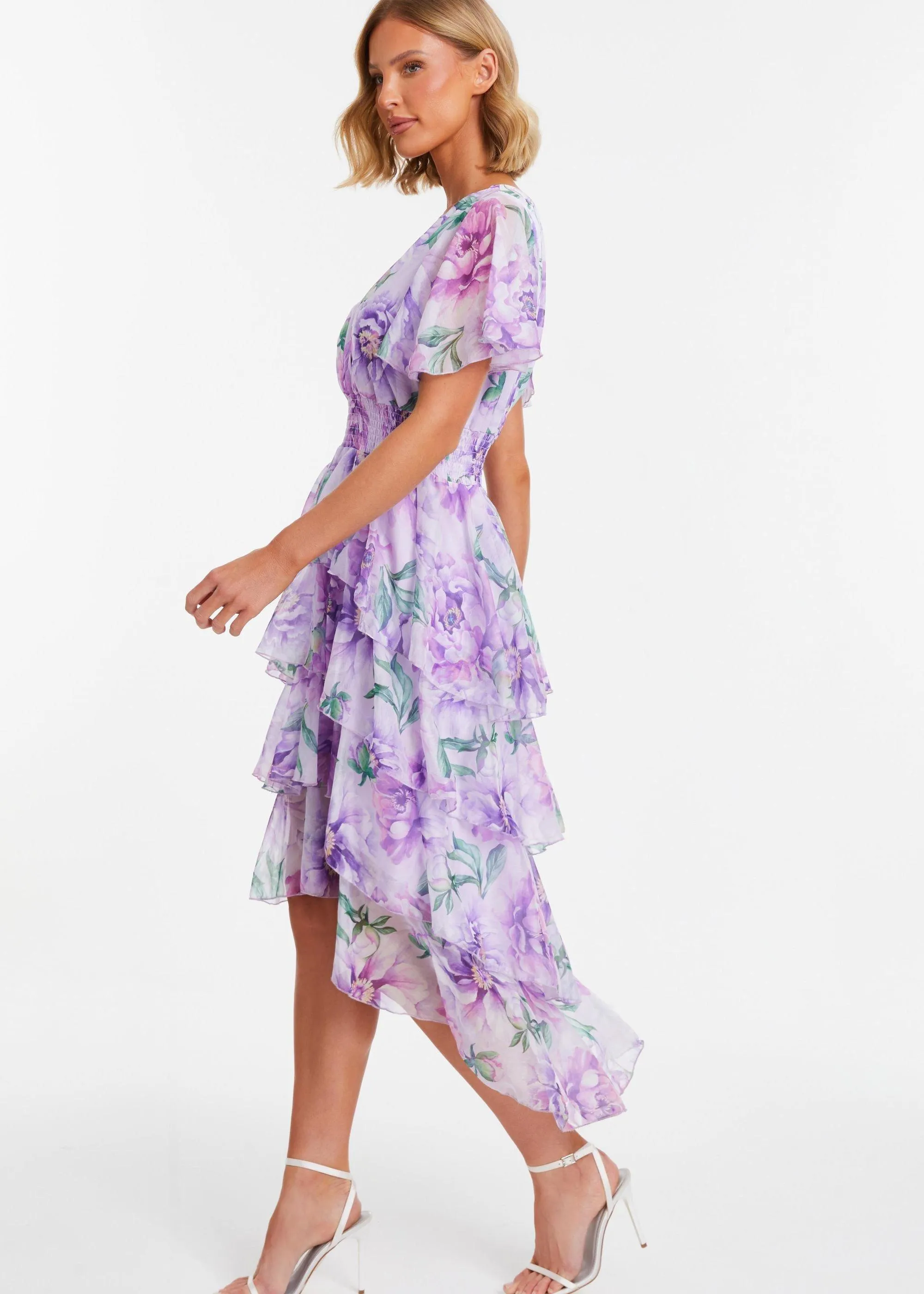 Dresses | Floral Chiffon Frill Dip Hem Dress | Quiz