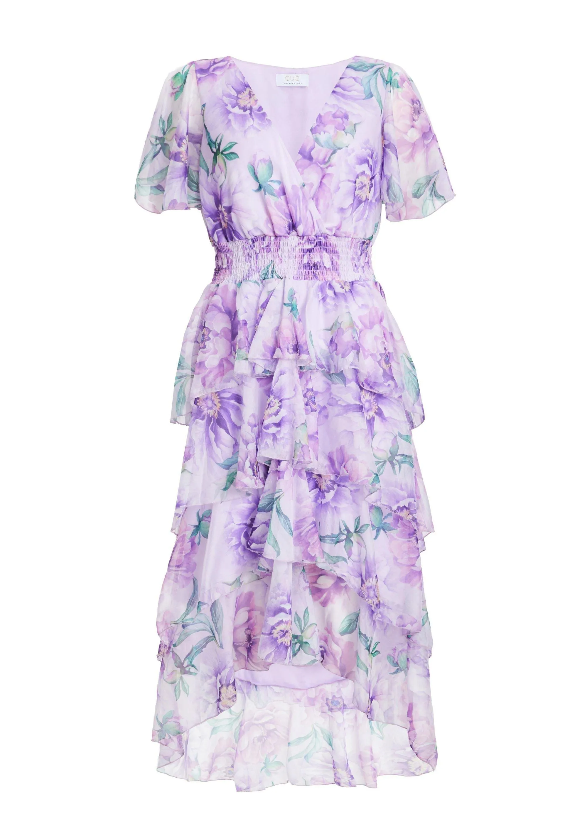 Dresses | Floral Chiffon Frill Dip Hem Dress | Quiz