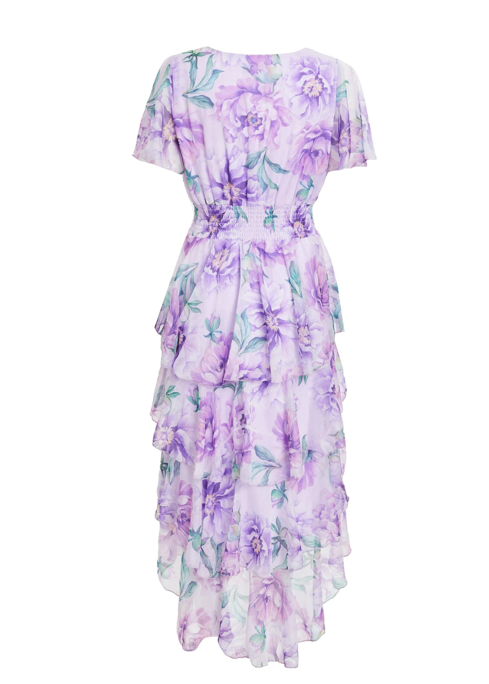 Dresses | Floral Chiffon Frill Dip Hem Dress | Quiz