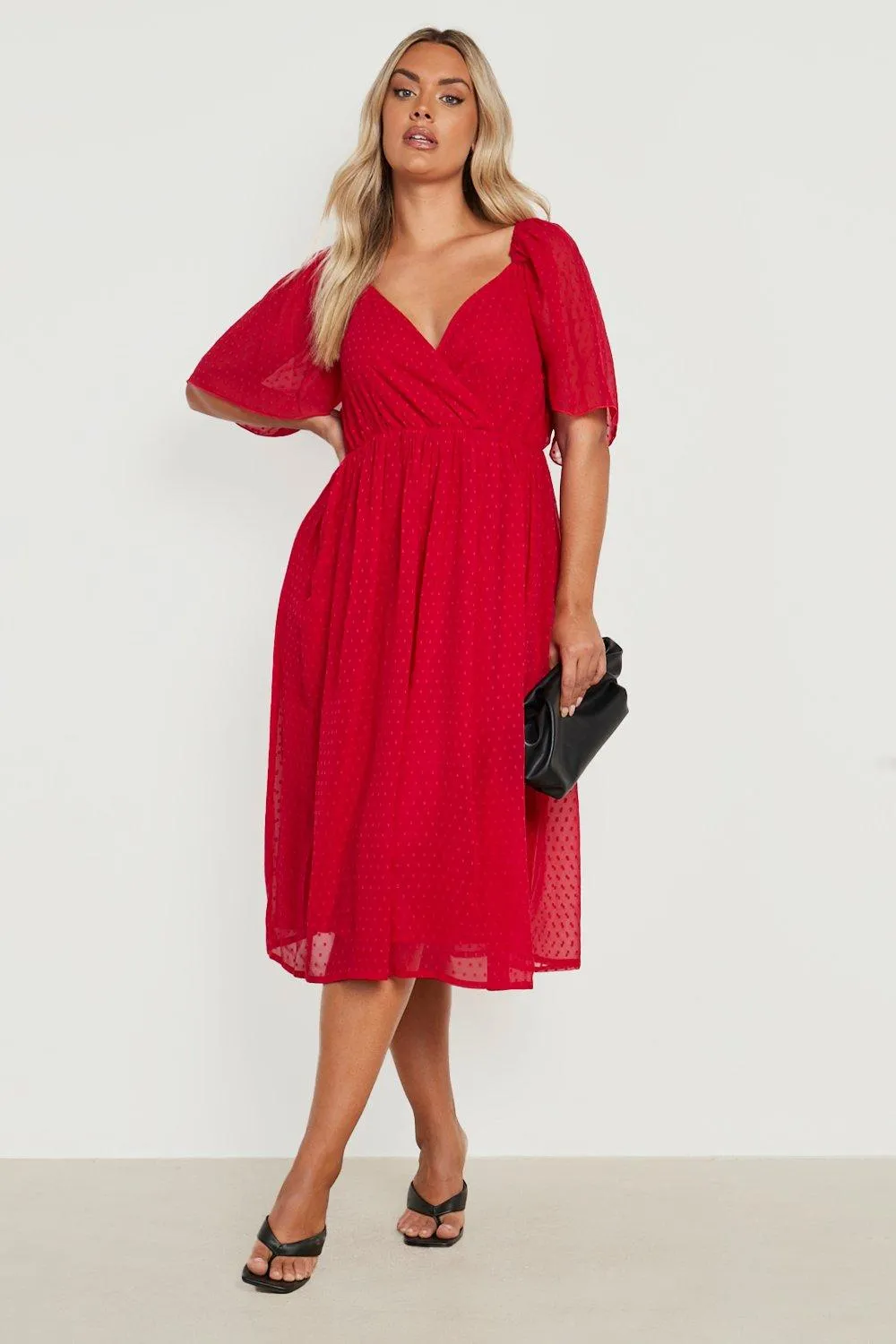 Dresses | Plus Dobby Wrap Angel Sleeve Midi Dress | boohoo