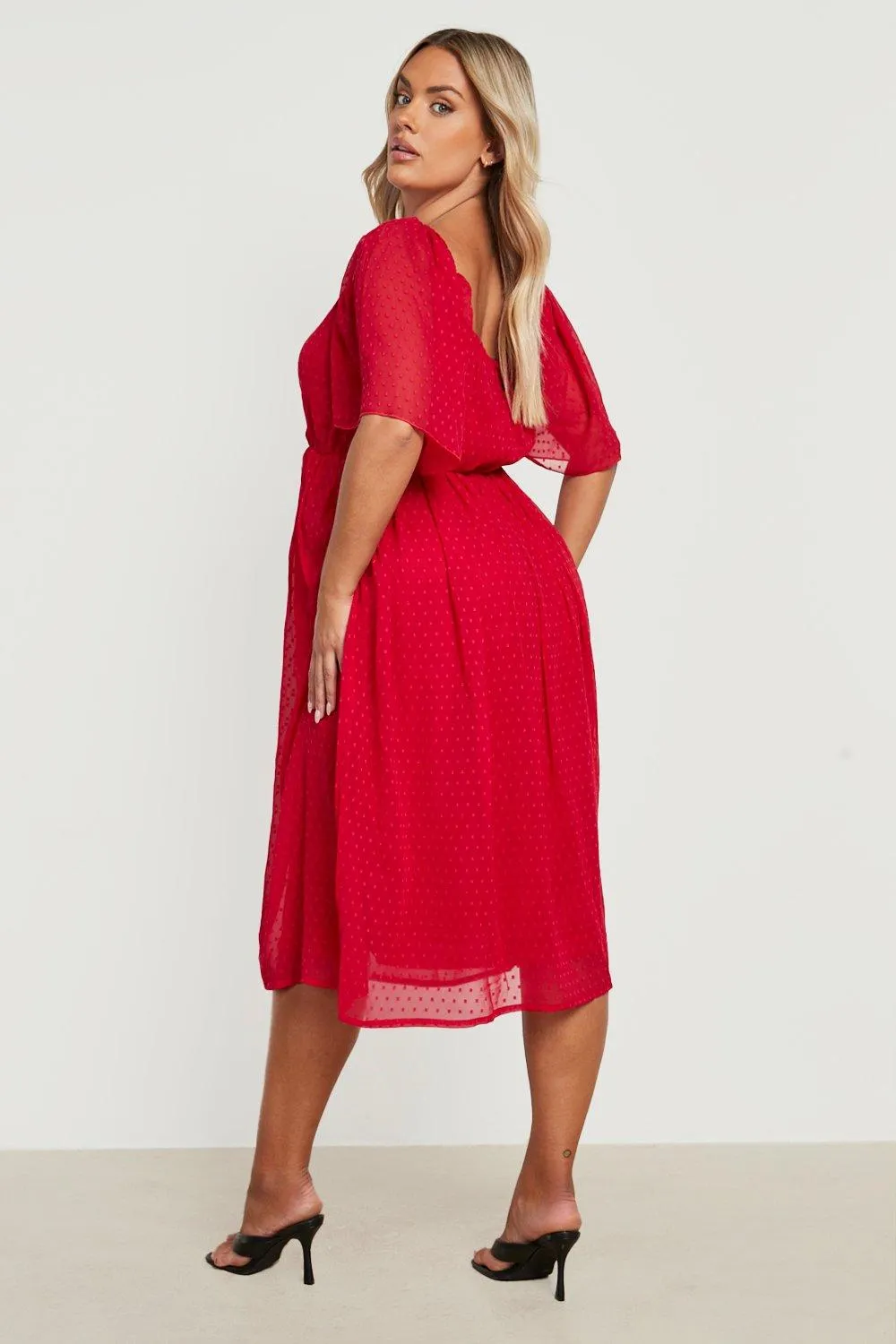 Dresses | Plus Dobby Wrap Angel Sleeve Midi Dress | boohoo