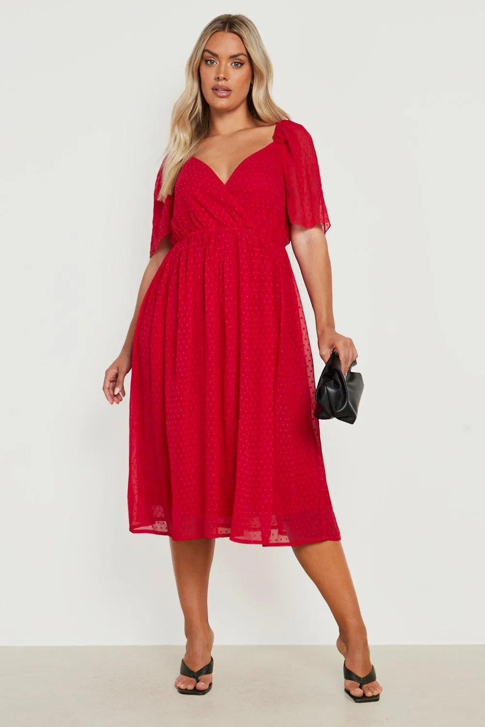 Dresses | Plus Dobby Wrap Angel Sleeve Midi Dress | boohoo