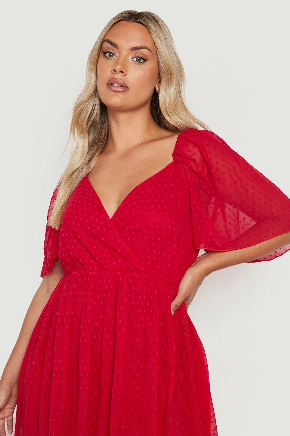 Dresses | Plus Dobby Wrap Angel Sleeve Midi Dress | boohoo