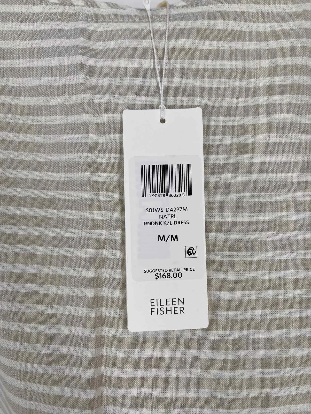 Eileen Fisher Size M Cream/Taupe Stripe NEW Dresses Dress