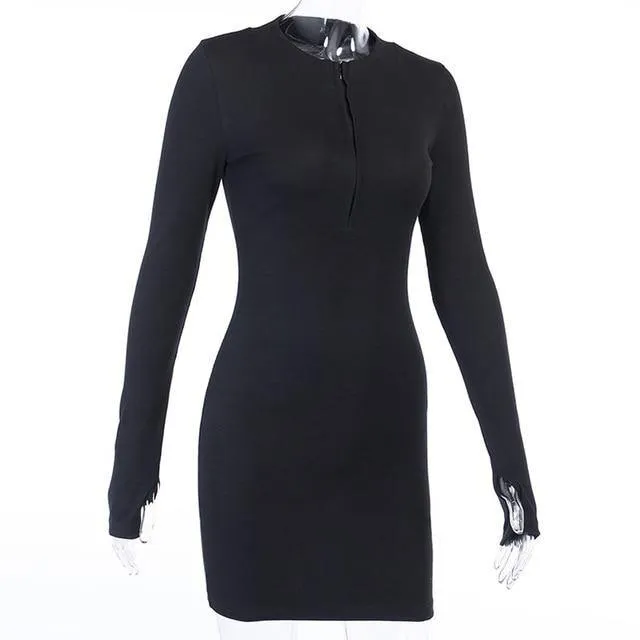 Elegant Solid Party Dress Casual Half-Zip Long Sleeve