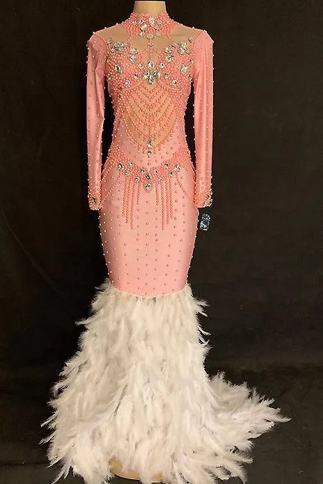 Ex Revenge Diamante Feather Dress (Rhinestones)