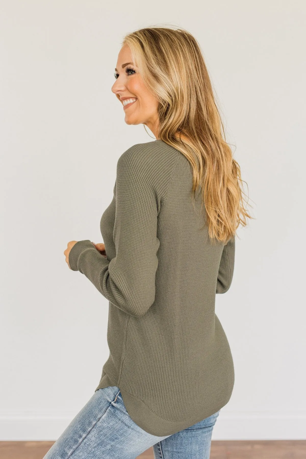 Fall Breeze & Autumn Leaves Waffle Knit Top- Olive