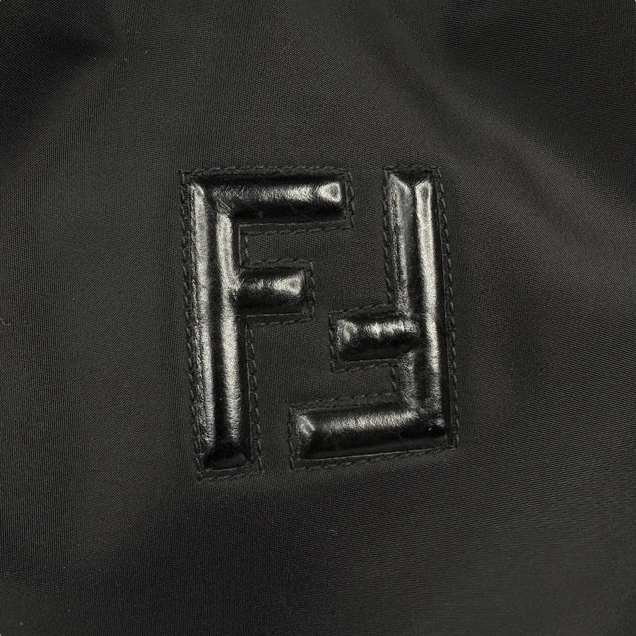 FENDI BLACK NYLON LEATHER LOGO LARGE SHOULDER BAG