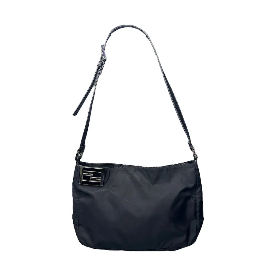 FENDI BLACK NYLON SIDE LOGO SHOULDER BAG