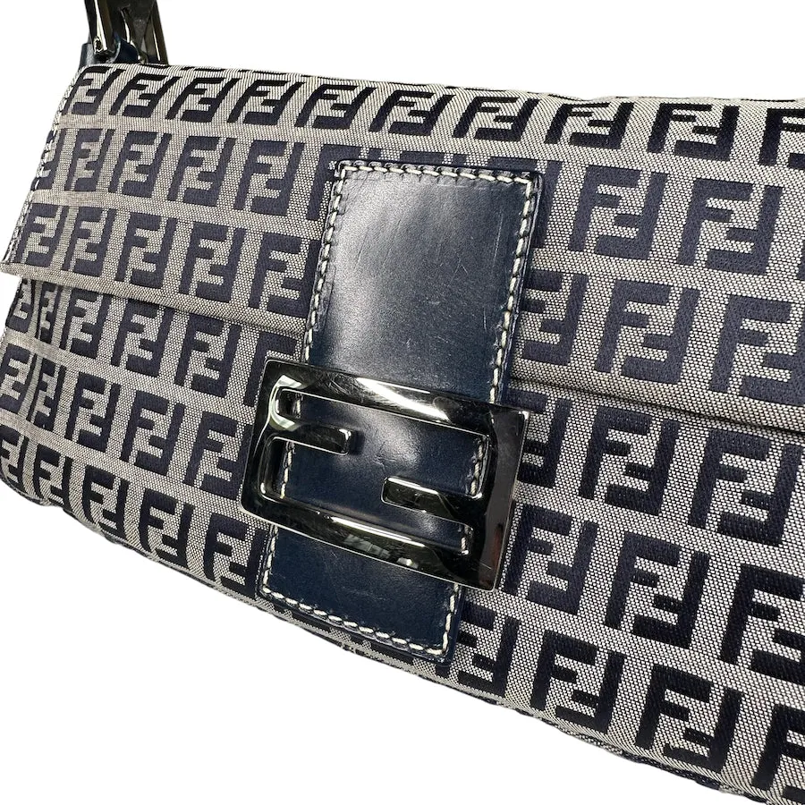 FENDI NAVY / GREY ZUCCHINO CANVAS BAGUETTE BAG