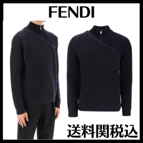 FENDI  |Wool Long Sleeves Plain Logo Luxury Sweaters