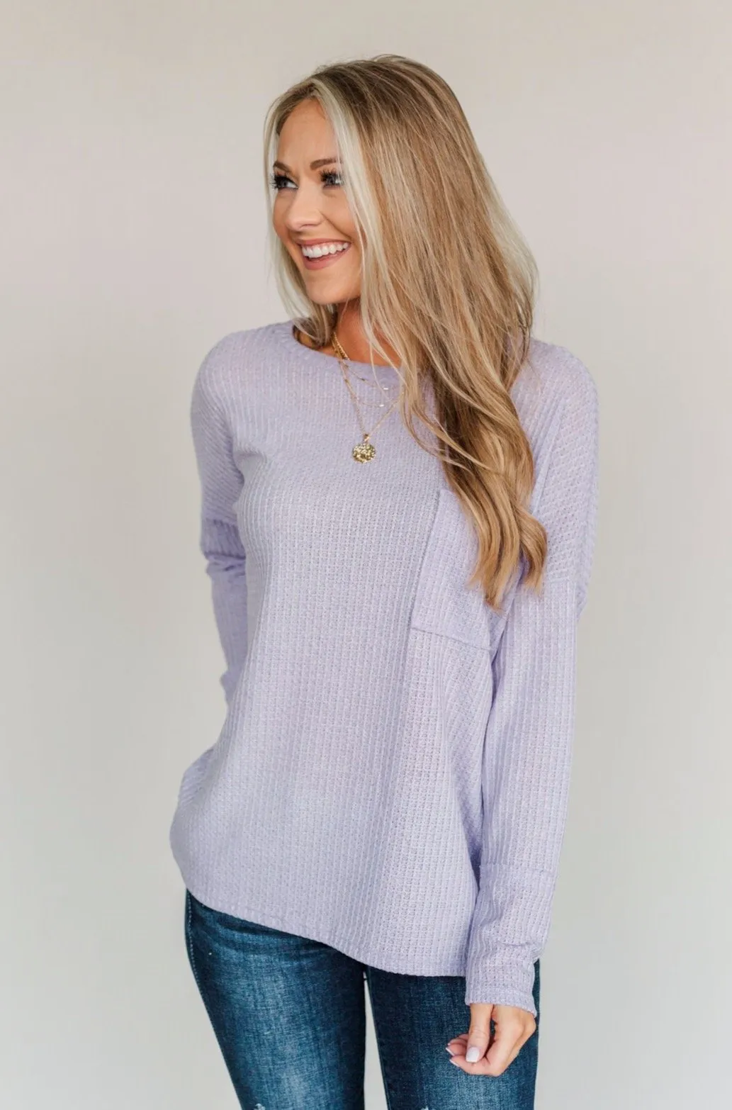 Forever In My Heart Waffle Knit Top- Lavender