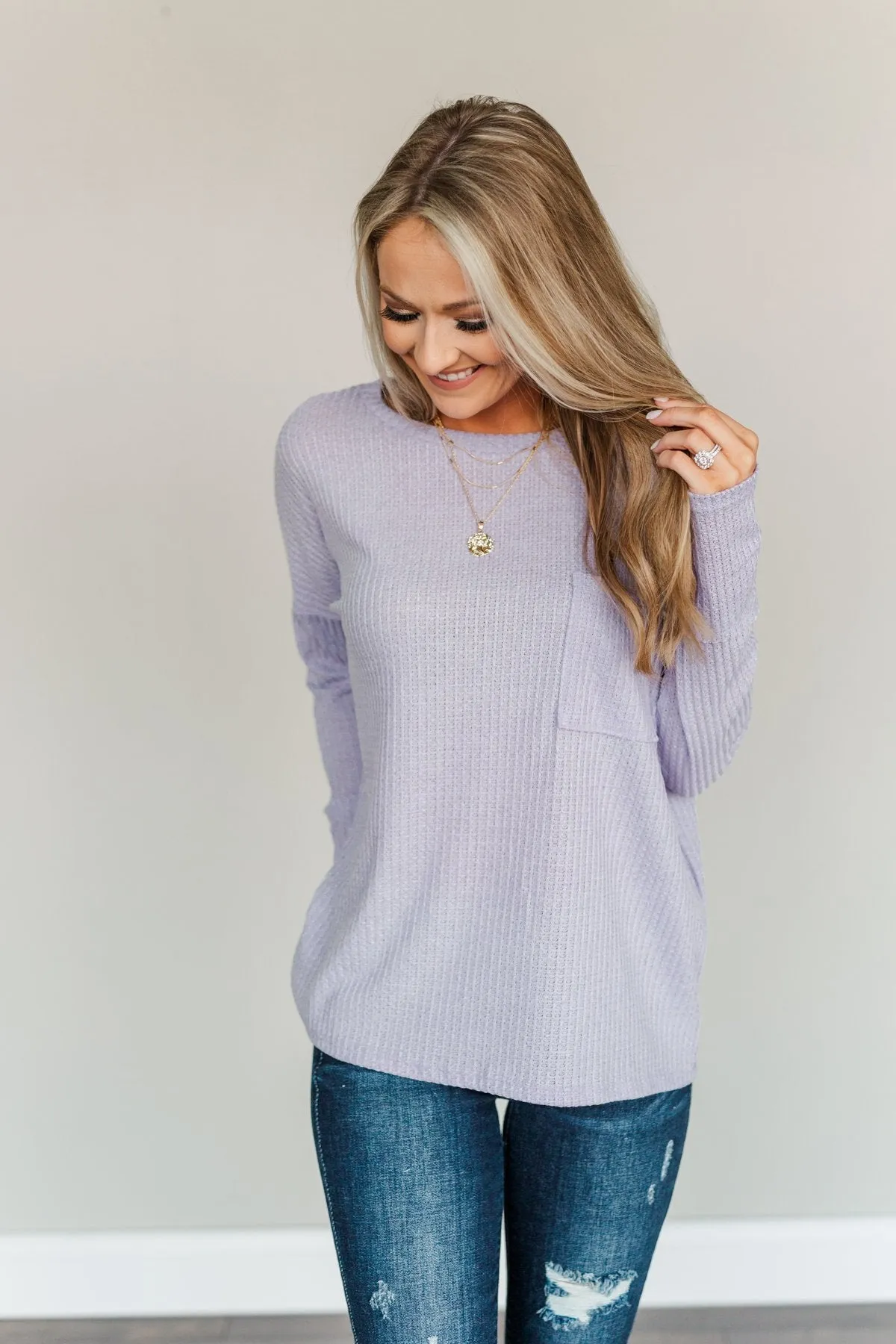 Forever In My Heart Waffle Knit Top- Lavender