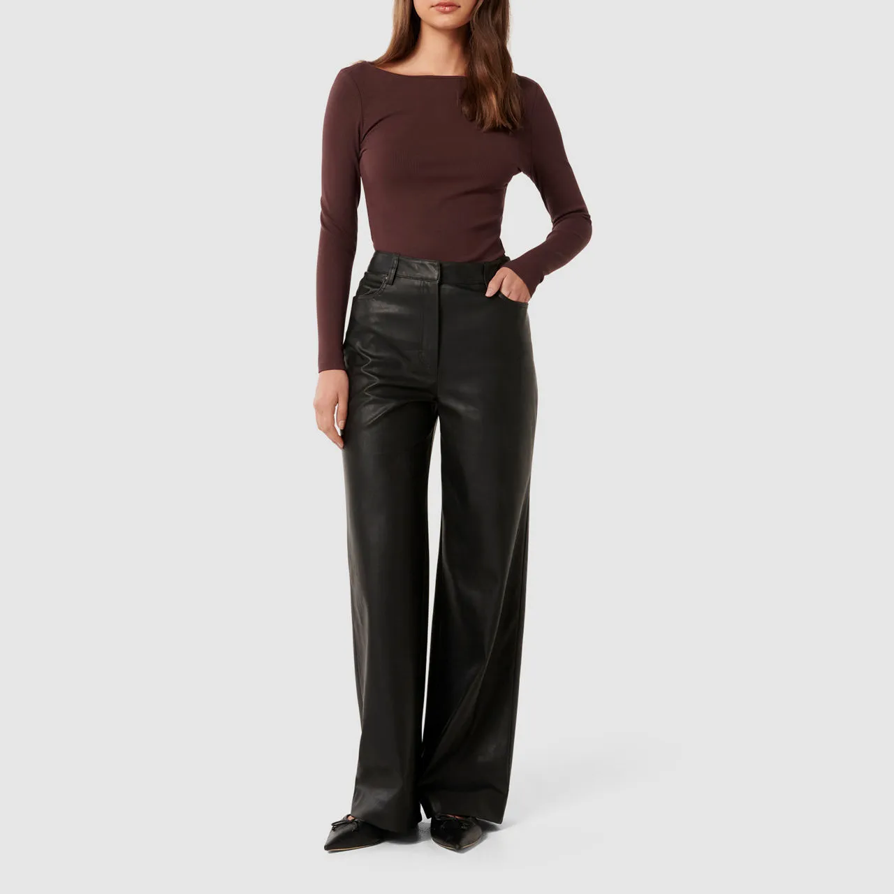 FOREVER NEW Benni Faux-Leather Wide-Leg Trousers - Black