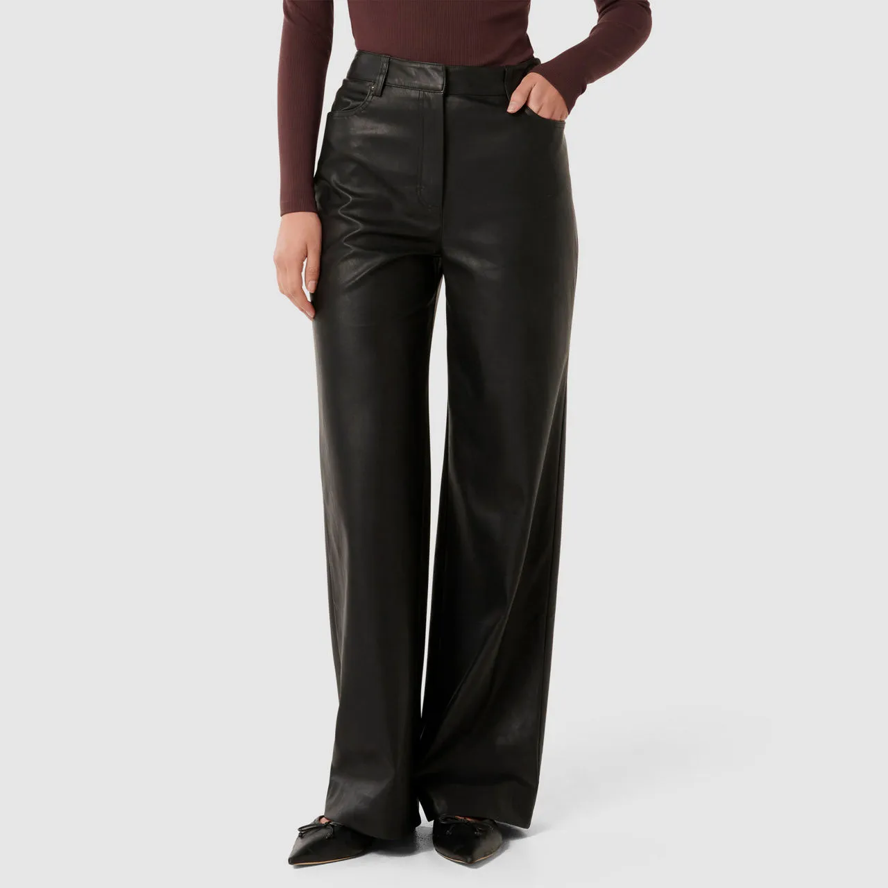 FOREVER NEW Benni Faux-Leather Wide-Leg Trousers - Black