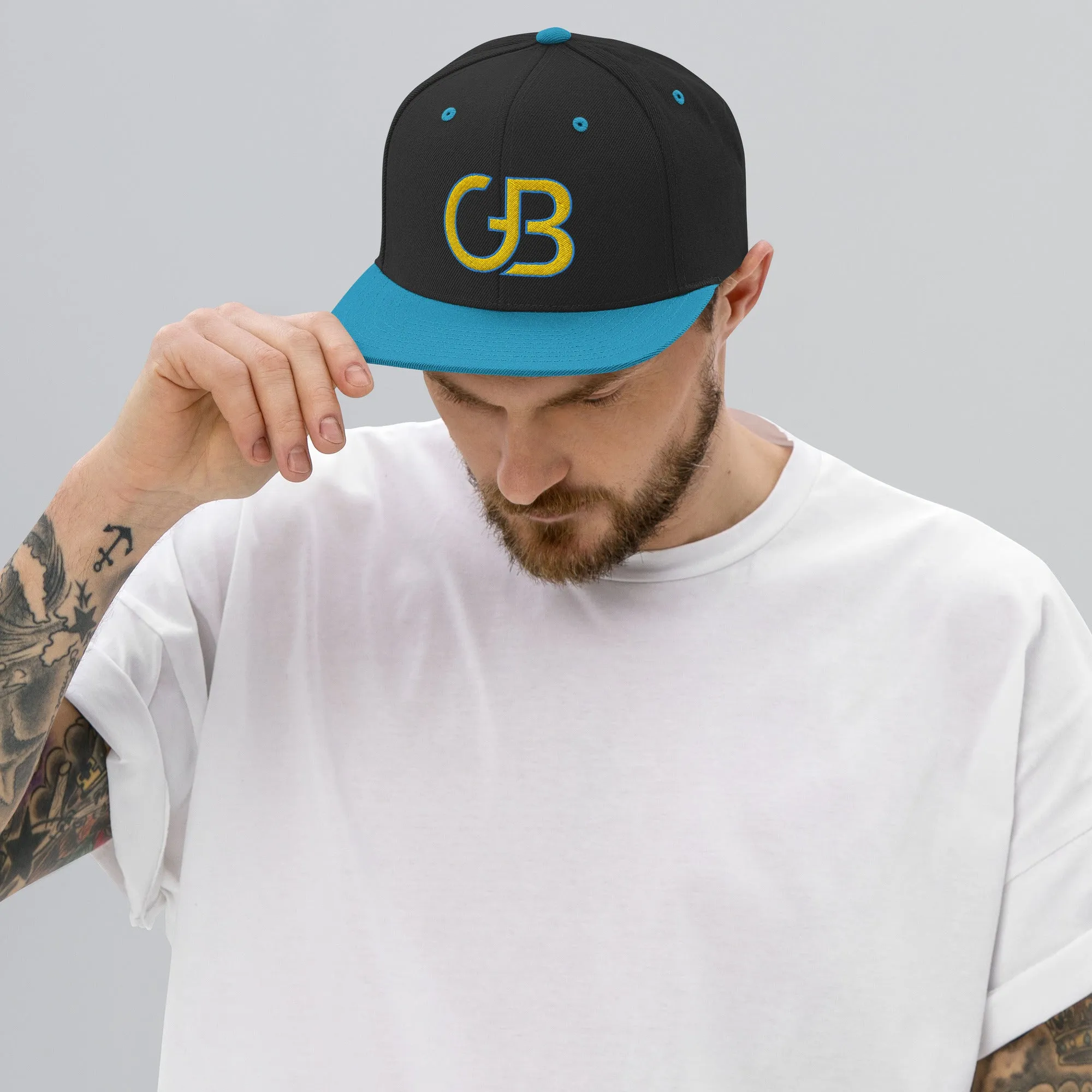 Gerald Black Unisex Snapback GB Logo Halo Flat Brim Hat YelLtB