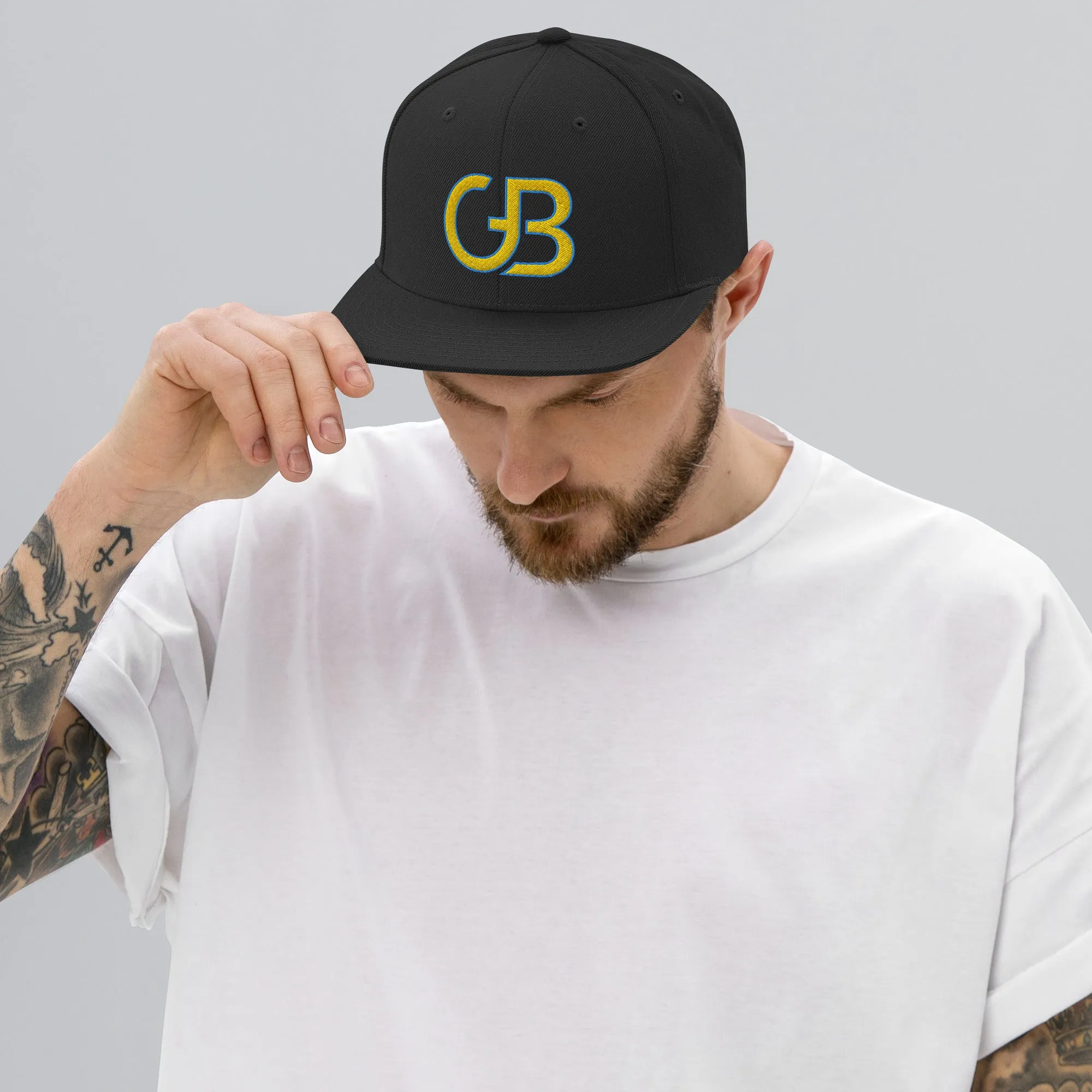 Gerald Black Unisex Snapback GB Logo Halo Flat Brim Hat YelLtB