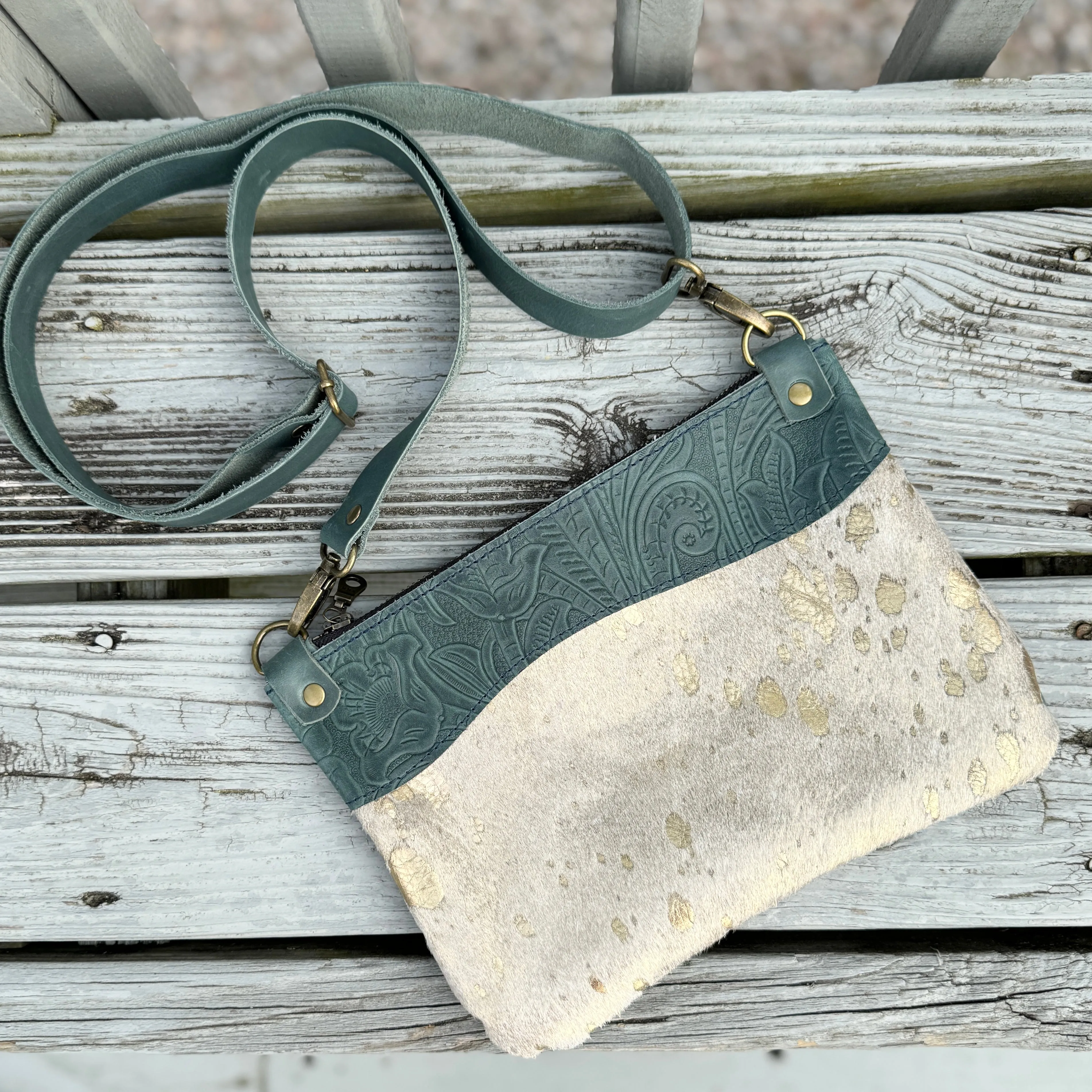 Go Small Wave Zippered Crossbody - Gold Acid Wash + Vintage Teal