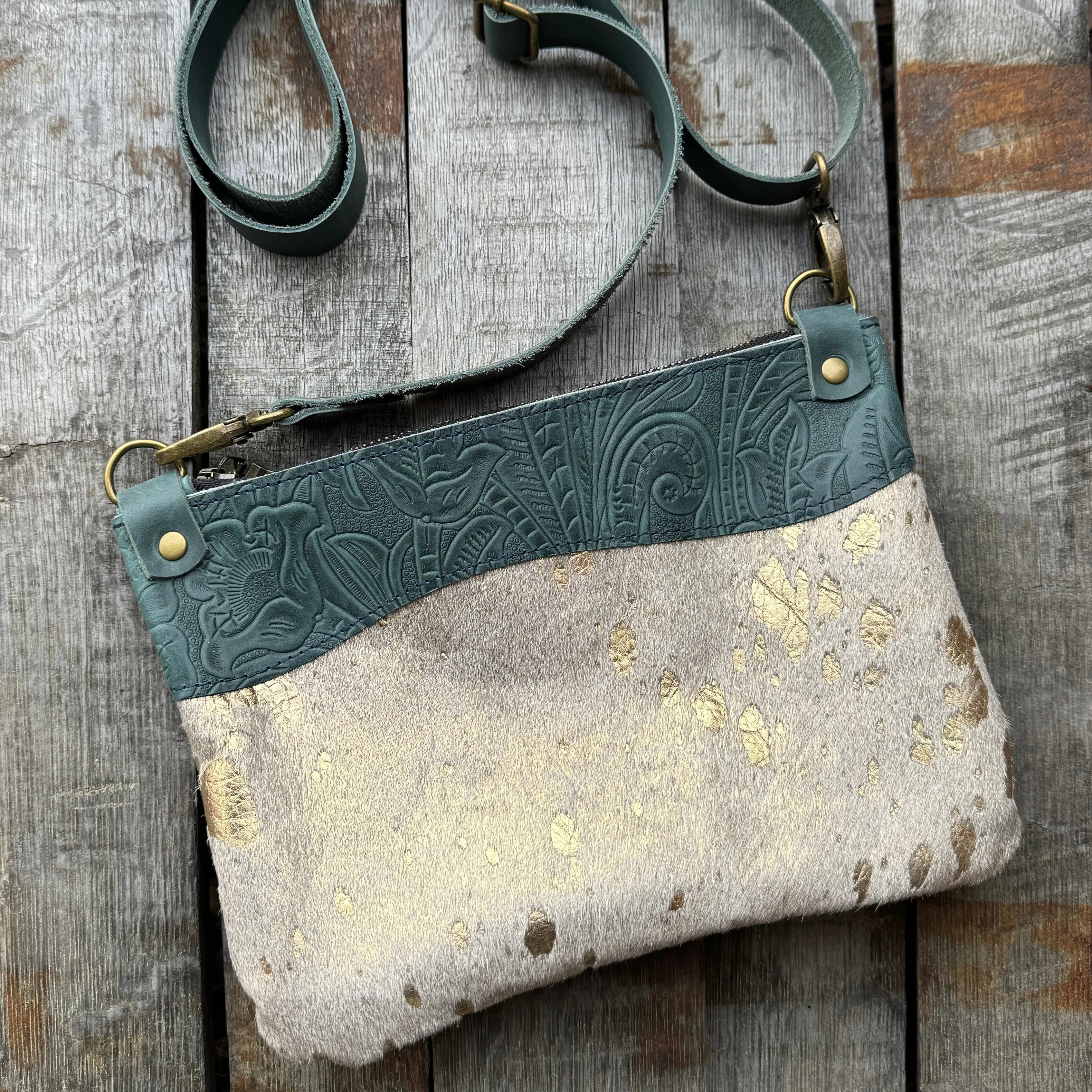 Go Small Wave Zippered Crossbody - Gold Acid Wash + Vintage Teal