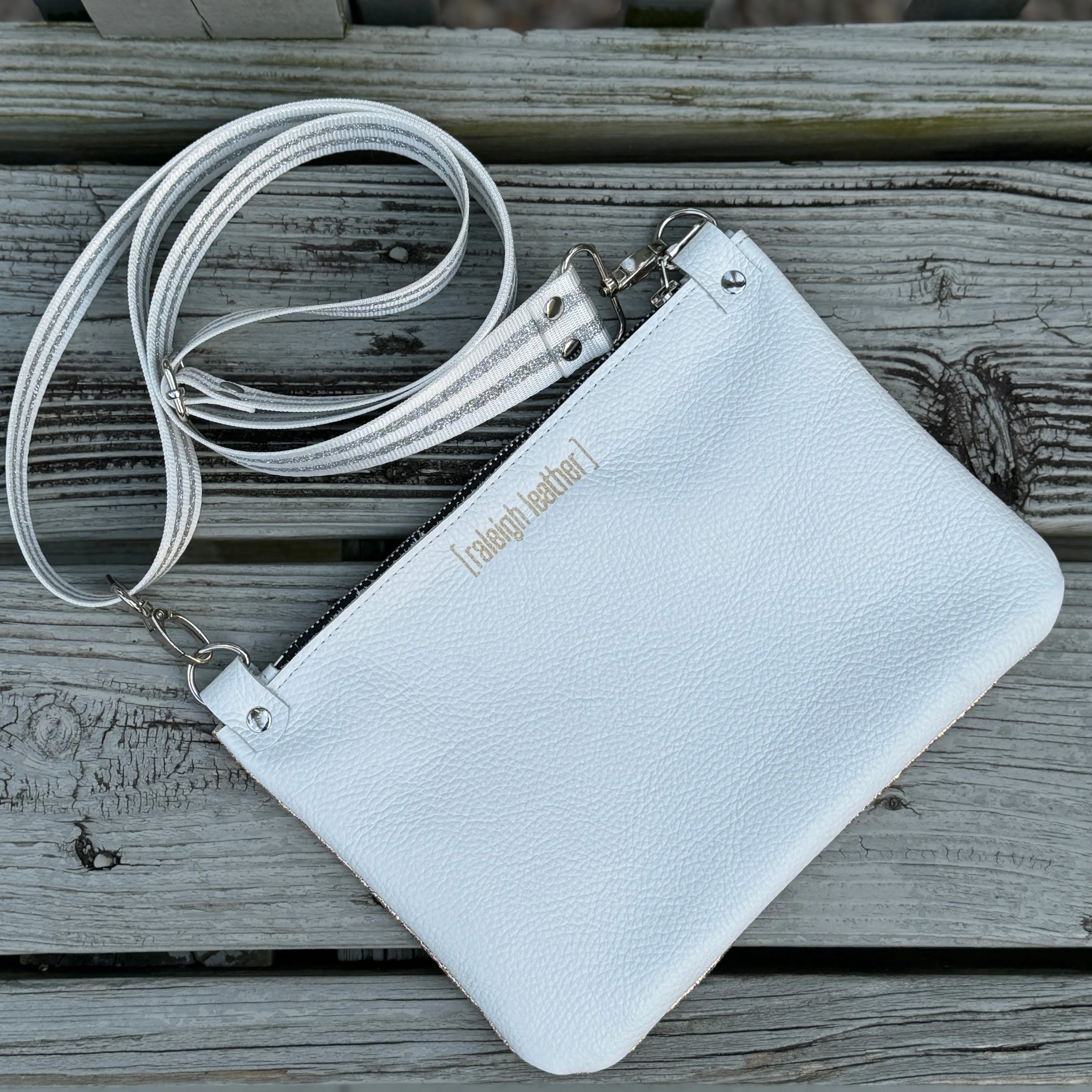 Go Small Zippered Crossbody - Rose Gold + White