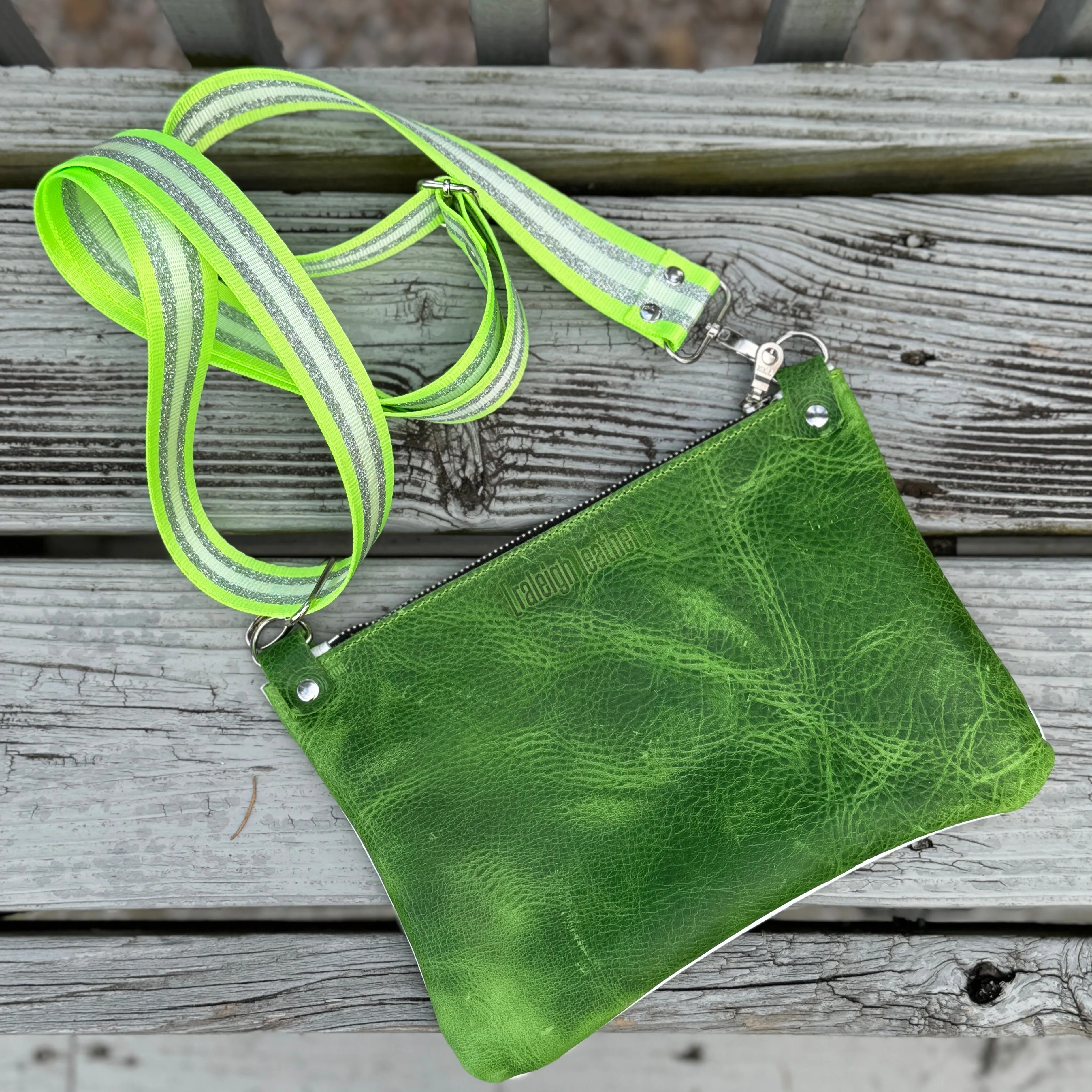 Go Small Zippered Crossbody - White + Green