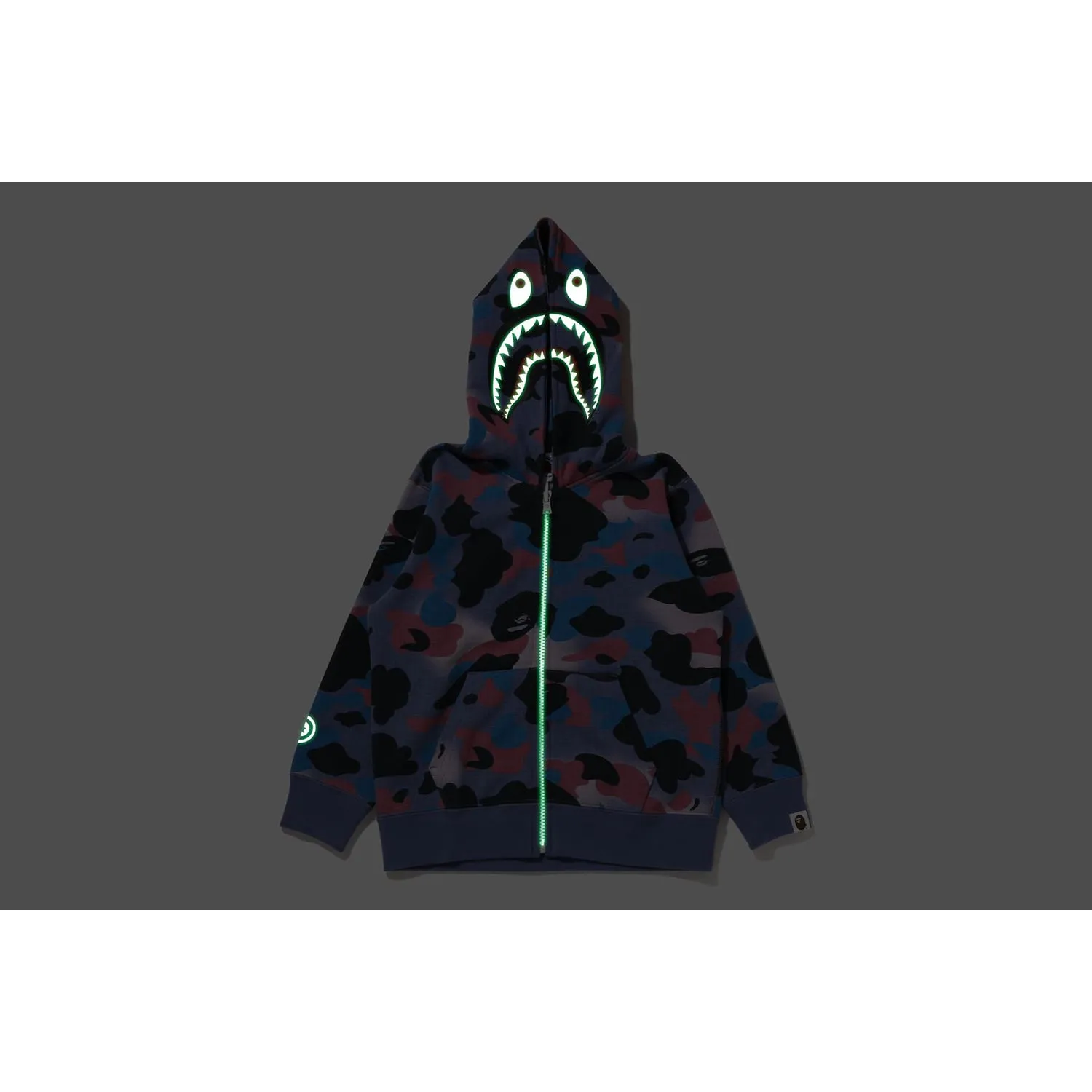 GRID CAMO SHARK GLOW IN THE DARK ZIP HOODIE KIDS