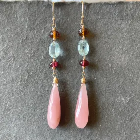 Guava Quartz and gemstone dangles, OOAK