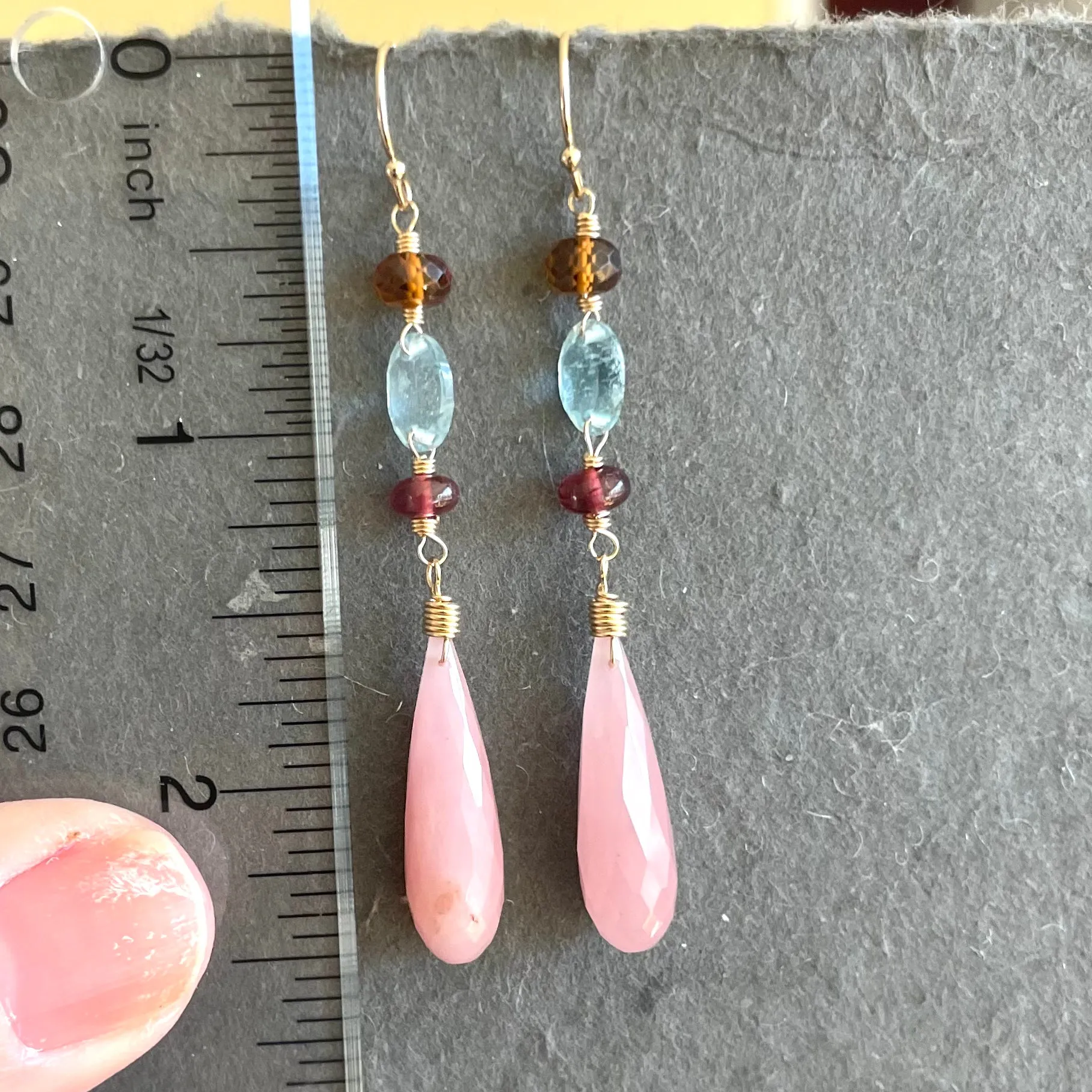 Guava Quartz and gemstone dangles, OOAK