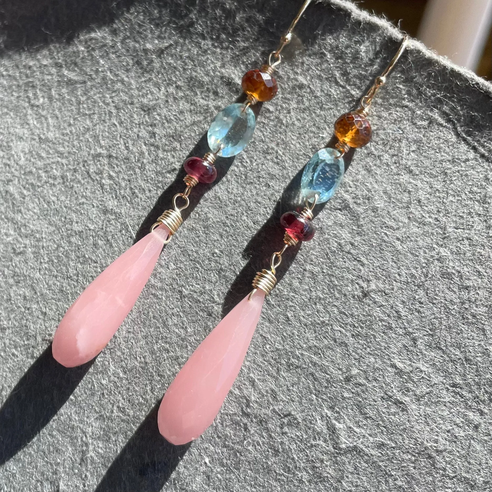 Guava Quartz and gemstone dangles, OOAK