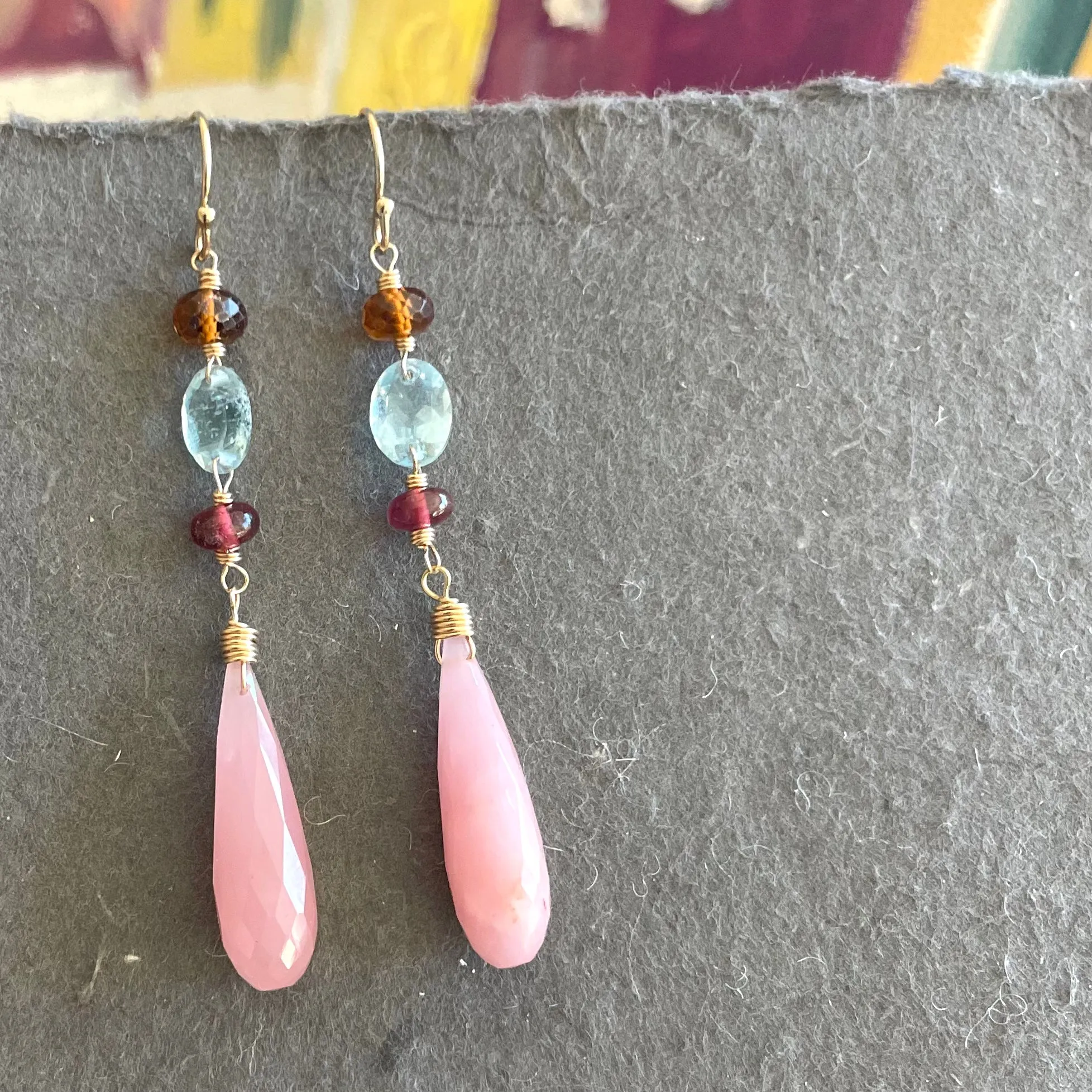 Guava Quartz and gemstone dangles, OOAK