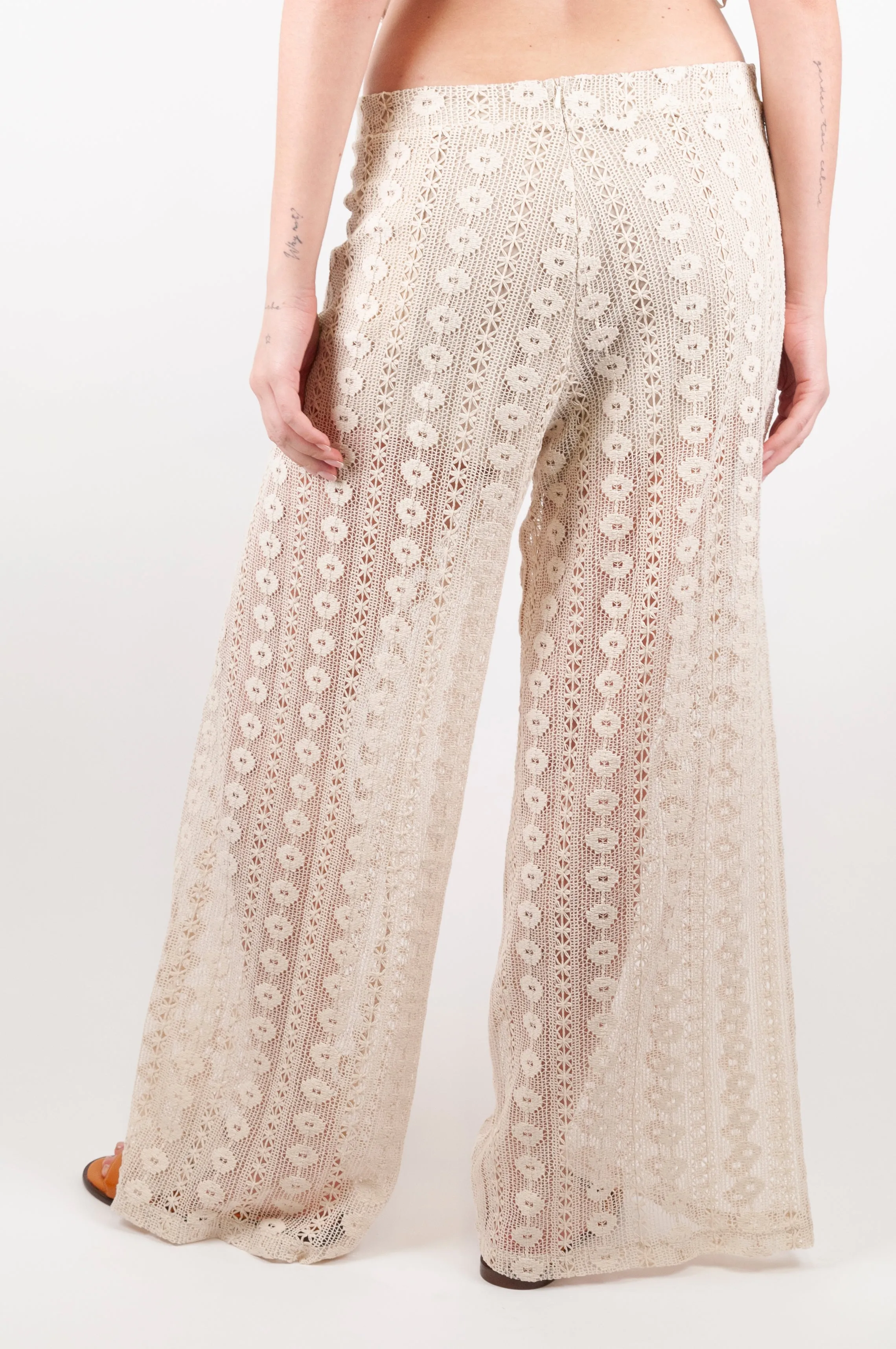 Haveone - Pantalone palazzo in crochet con elastico in vita