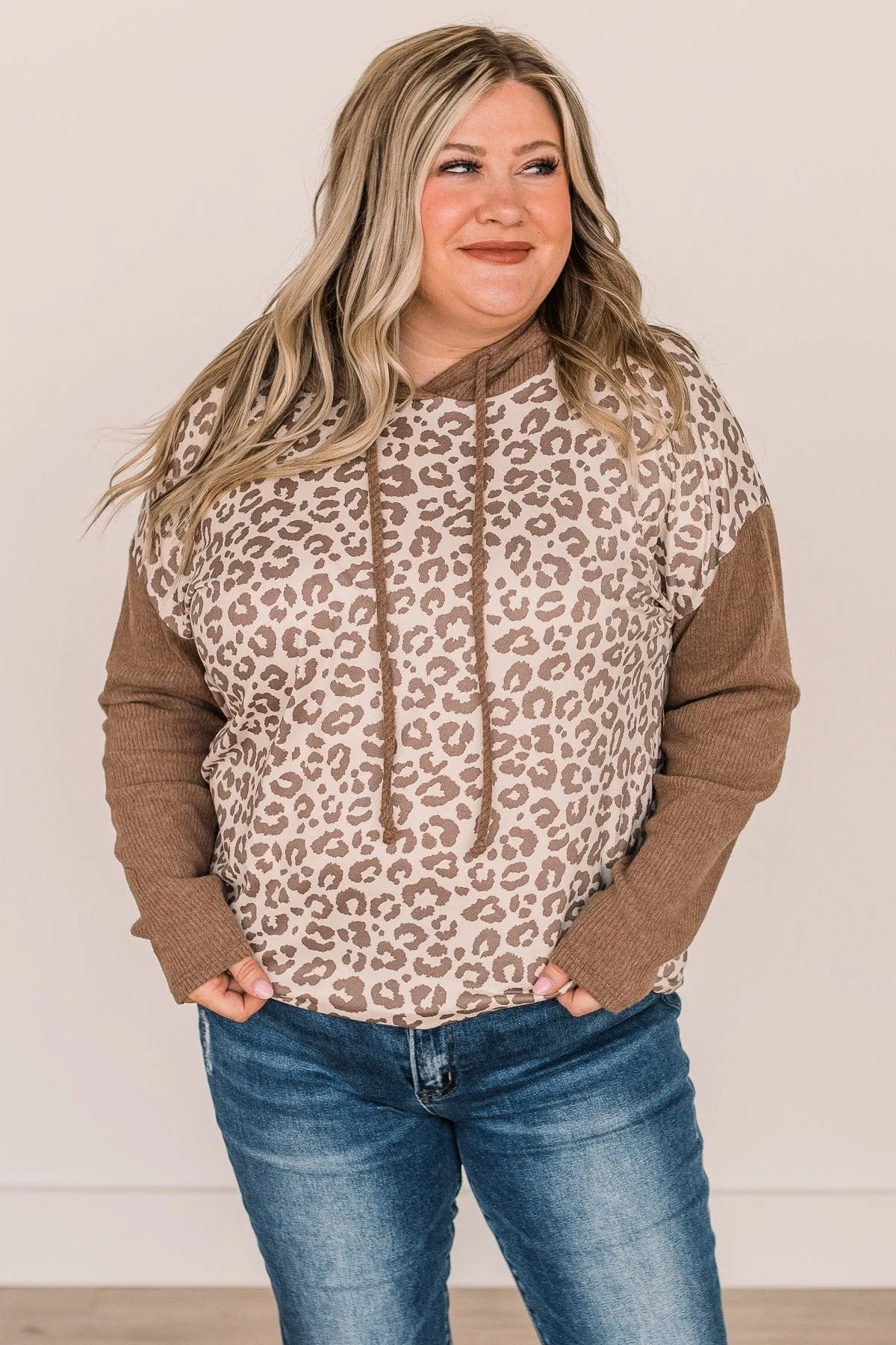 Hear Me Roar Leopard Print Hooded Top- Mocha